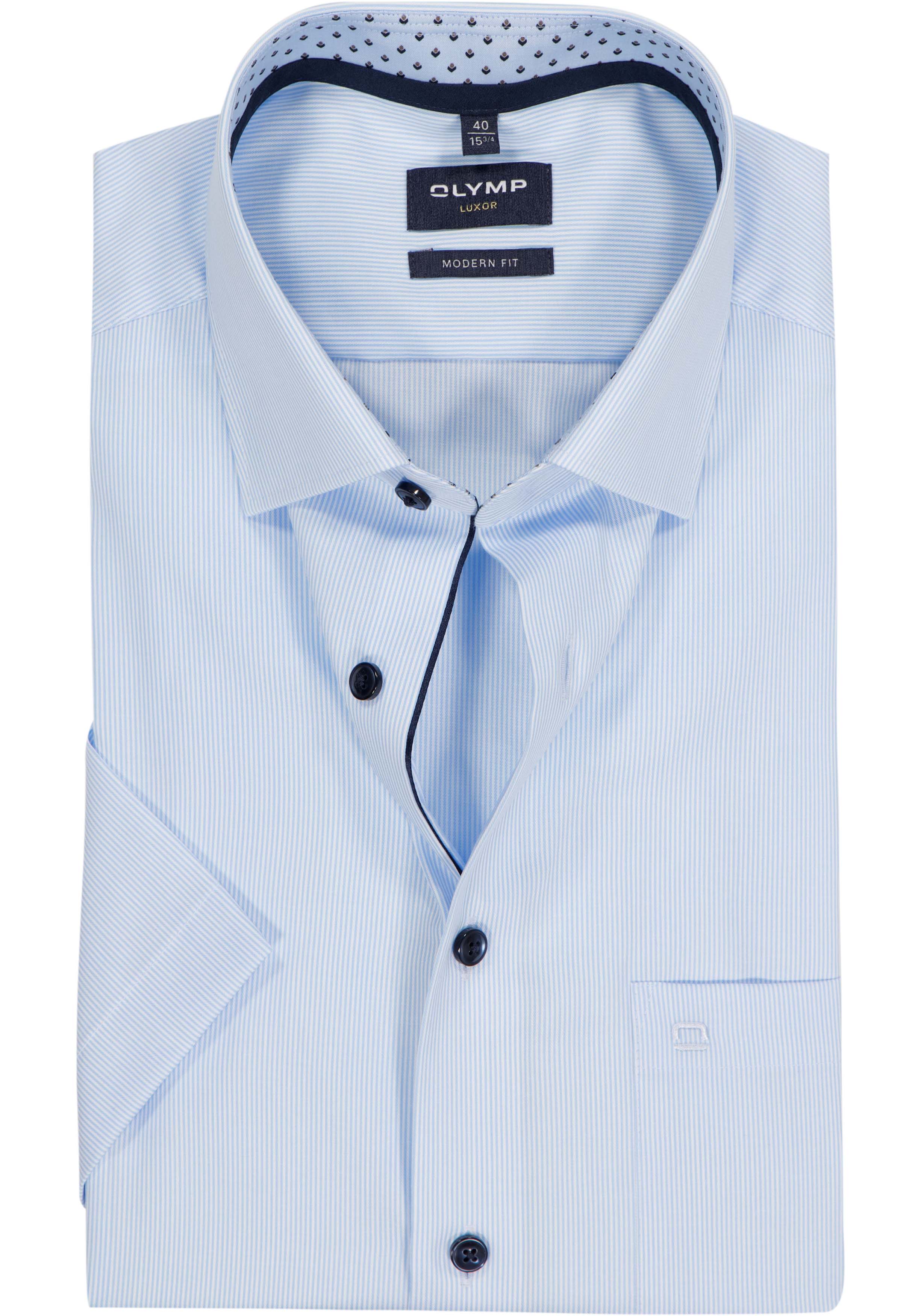 OLYMP Luxor modern fit overhemd, korte mouw, twill, lichtblauw