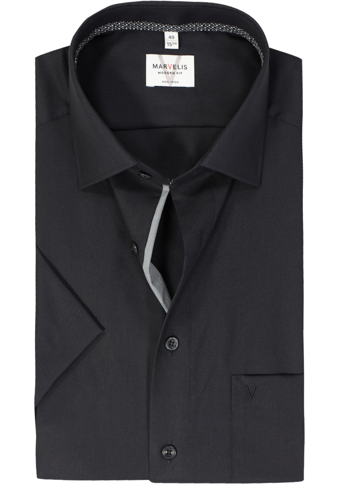 MARVELIS modern fit overhemd, korte mouw, popeline, zwart MARVELIS modern fit overhemd, korte mouw, popeline, zwart