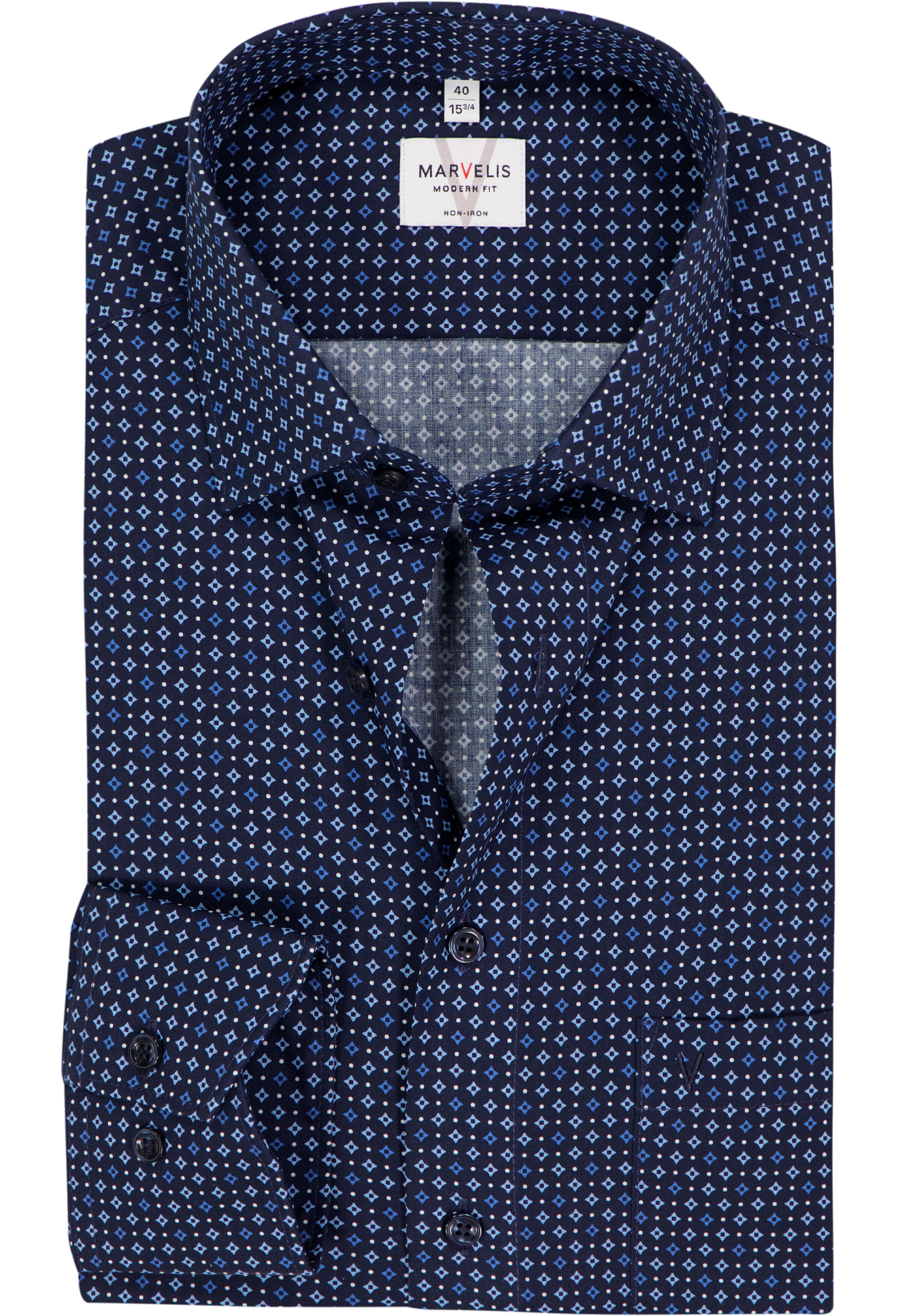 MARVELIS modern fit overhemd, popeline, donkerblauw dessin