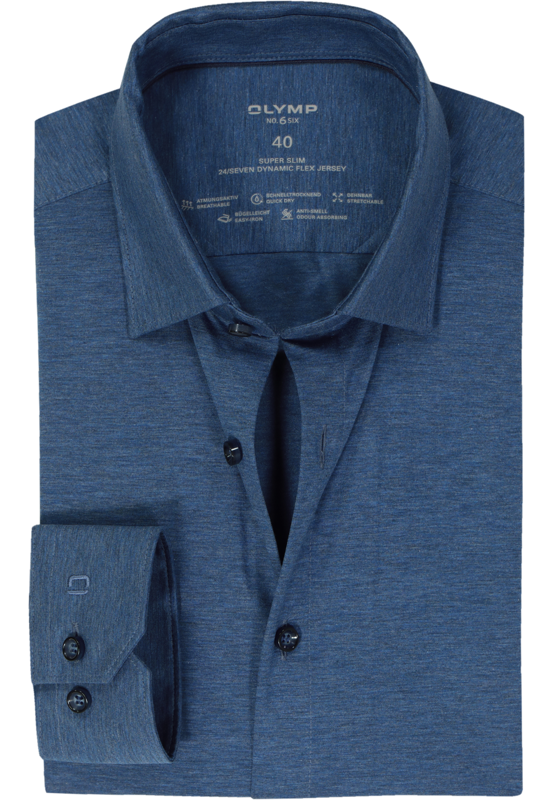 OLYMP No. Six 24/Seven super slim fit overhemd, tricot, middenblauw OLYMP No. Six 24/Seven super slim fit overhemd, tricot, middenblauw