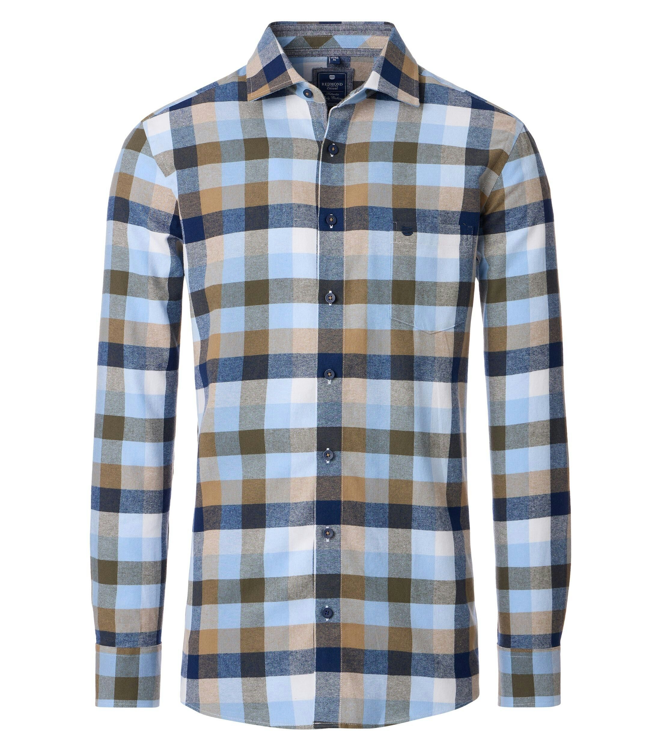 Redmond comfort fit overhemd, flanel, blauw, groen en beige geruit