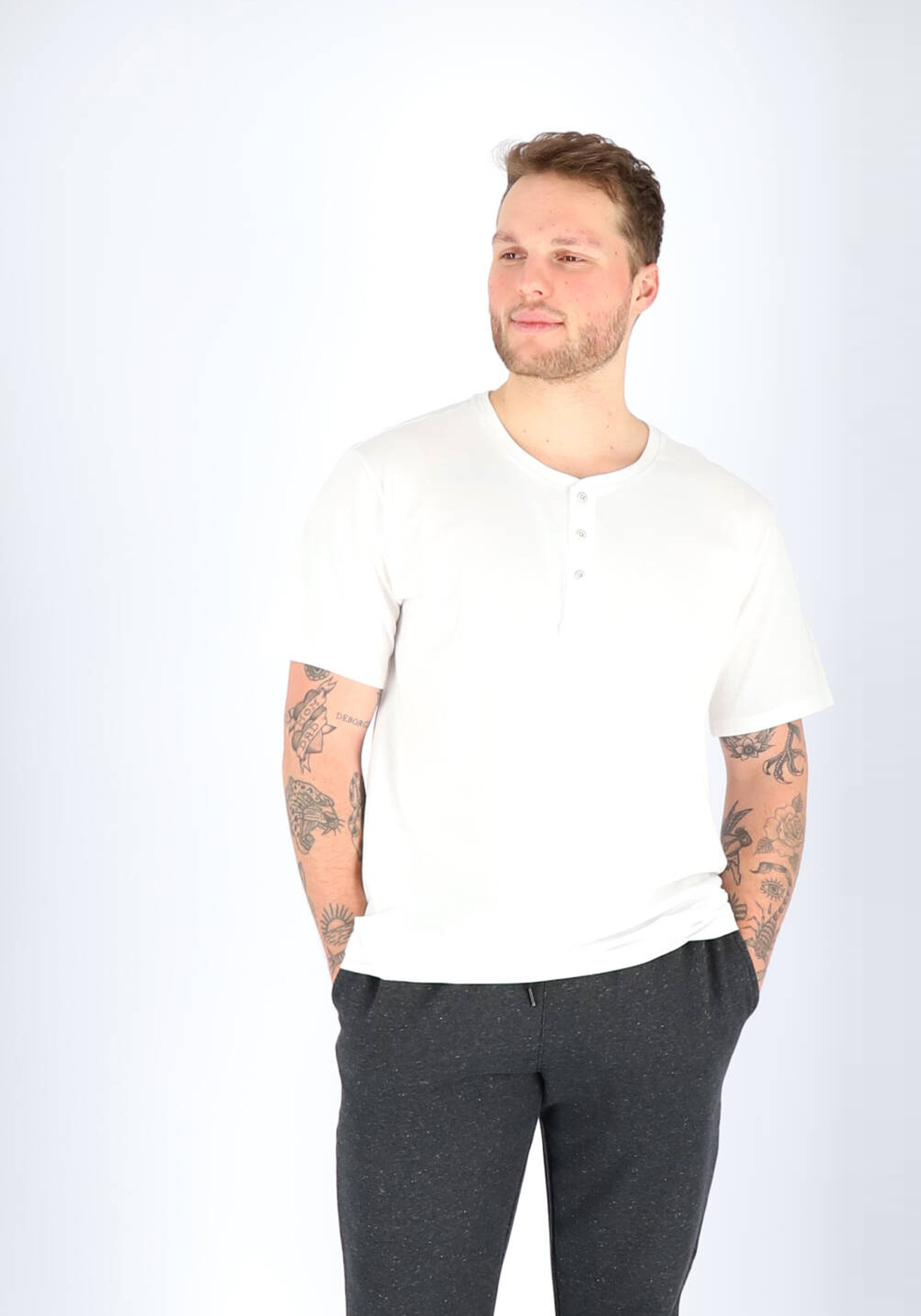 SCHIESSER Mix+Relax T-shirt, korte mouw O-hals met knoopjes, wit