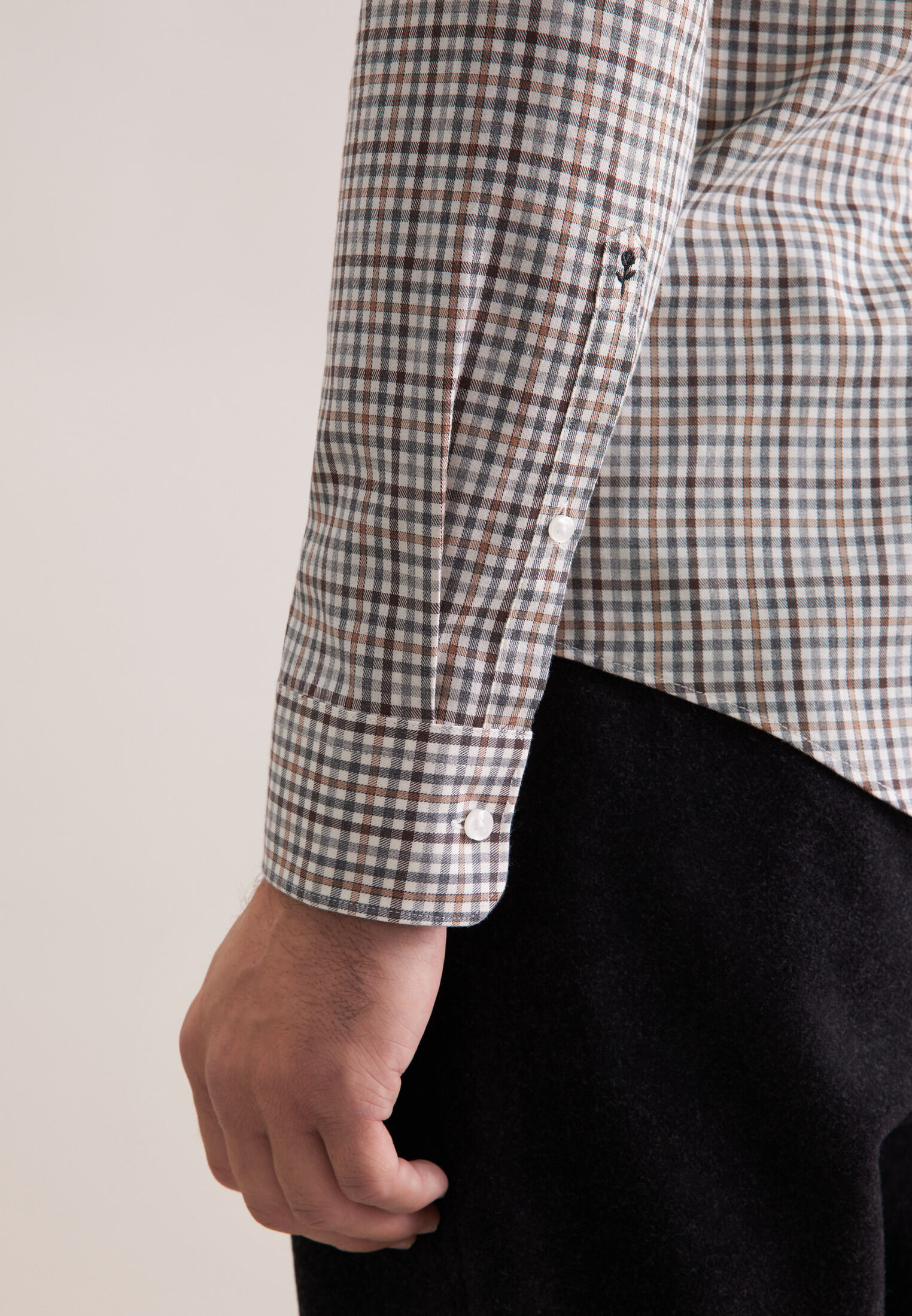 Seidensticker slim fit overhemd, popeline, bruin geruit