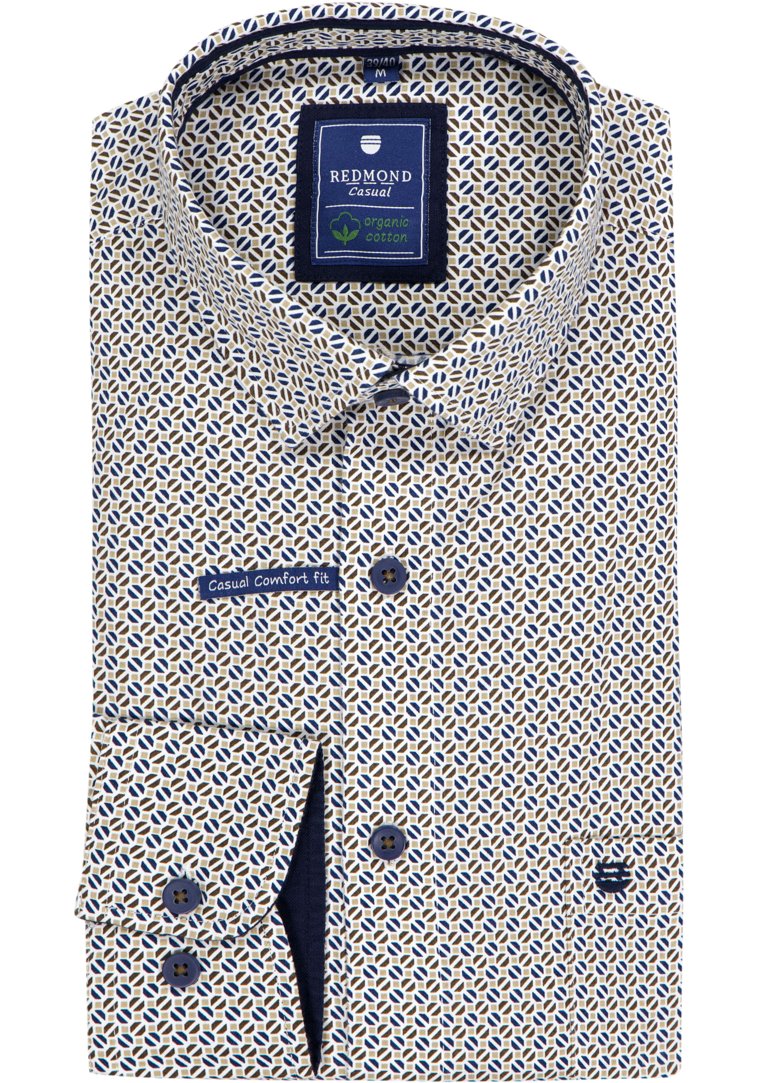 Redmond comfort fit overhemd, popeline, bruin dessin