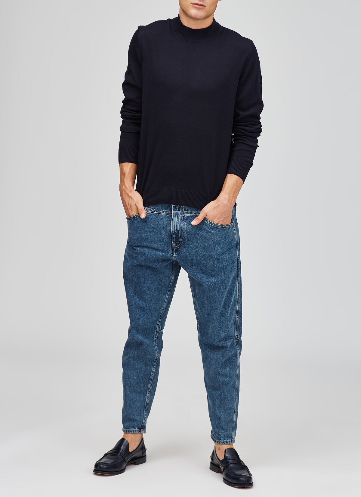 MAERZ Classic Fit heren trui met turtleneck wol, navy blauw