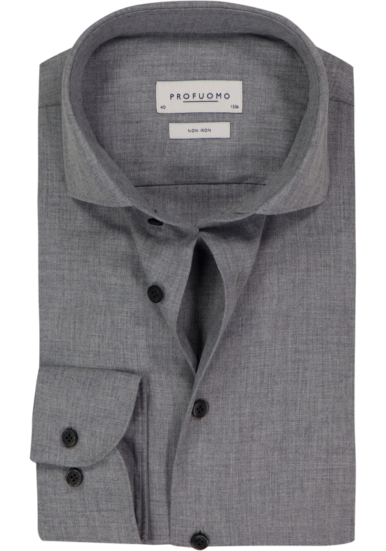 Profuomo slim fit heren overhemd, twill, grijs Profuomo slim fit heren overhemd, twill, grijs