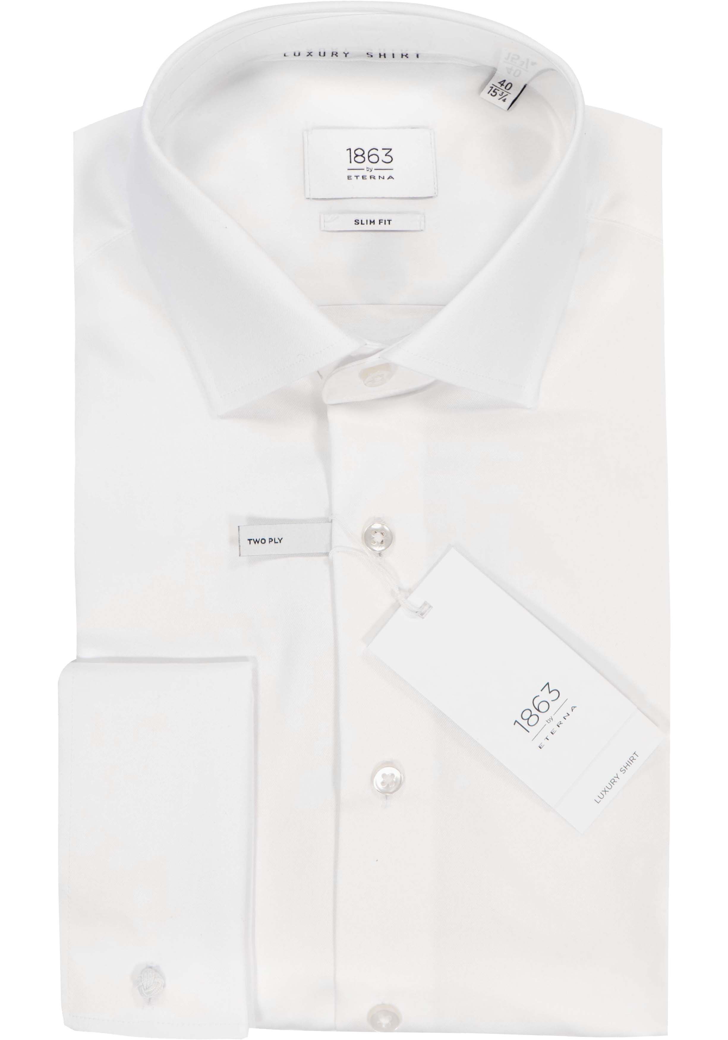 ETERNA slim fit overhemd, twill met dubbele manchet, wit