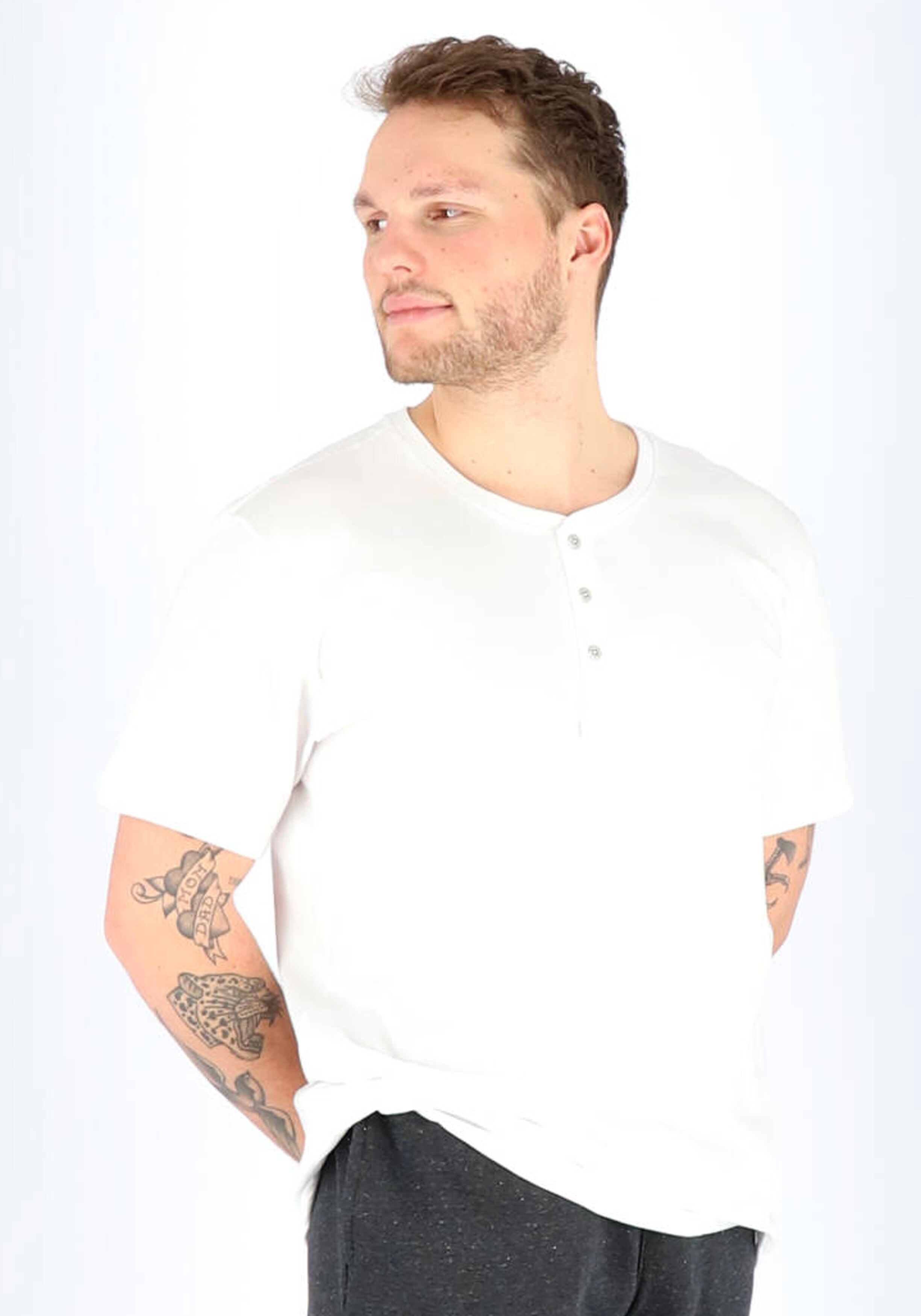 SCHIESSER Mix+Relax T-shirt, korte mouw O-hals met knoopjes, wit
