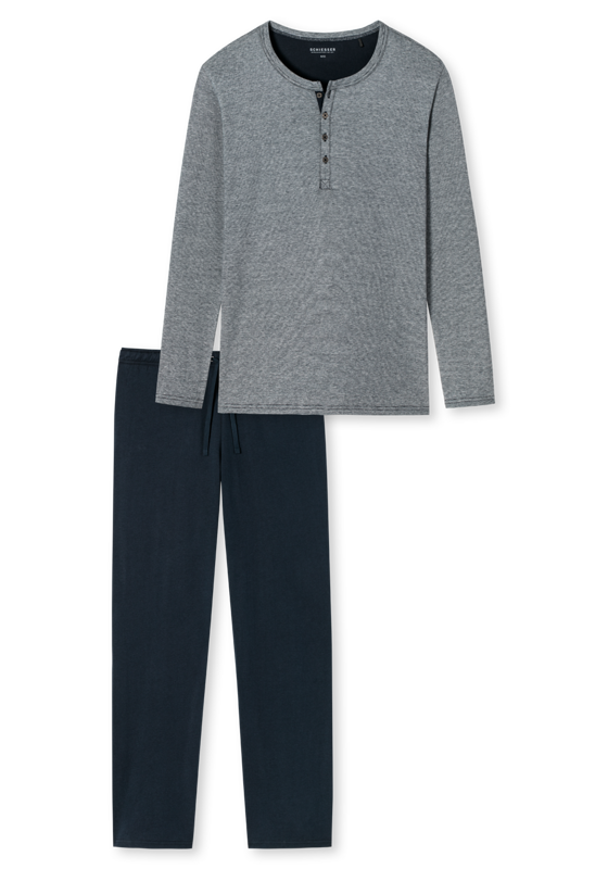 SCHIESSER selected! premium pyjamaset, heren pyjama lang met knoopjes, blauw met wit gestreept SCHIESSER selected! premium pyjamaset, heren pyjama lang met knoopjes, blauw met wit gestreept