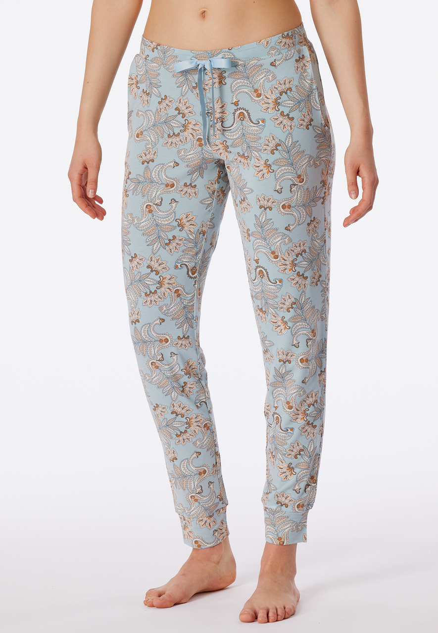 SCHIESSER Mix+Relax loungebroek lang, dames loungebroek lang modal manchet bluebird gedessineerd