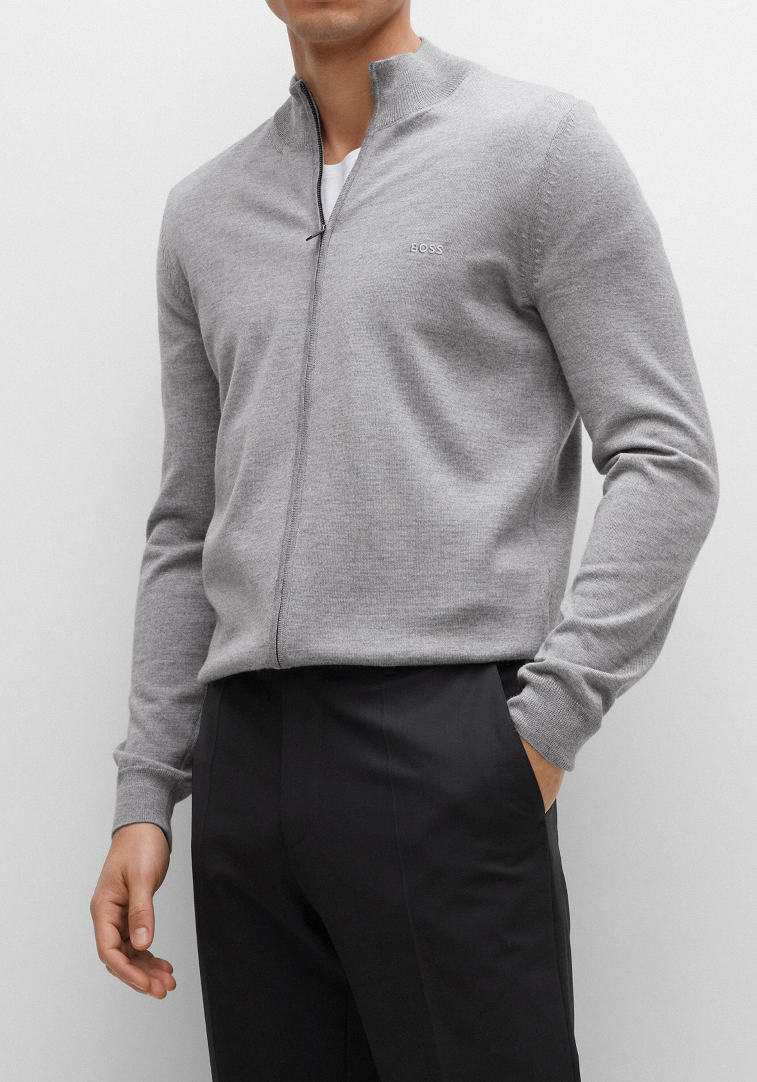 BOSS Balonso regular fit vest wol, heren vest middeldik, zilver