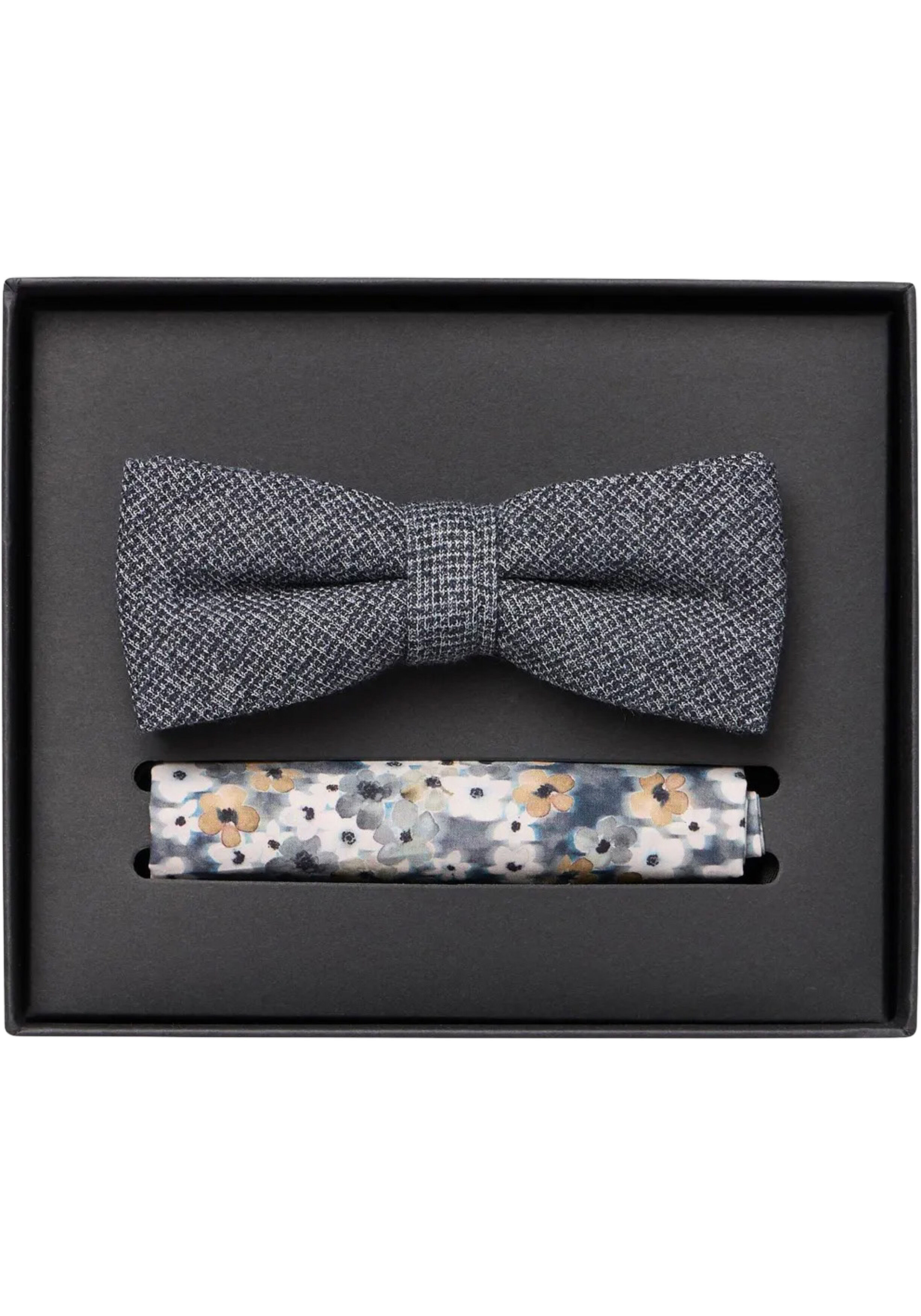 VENTI set met vlinderdas en pochet, blauw, grijs, wit dessin