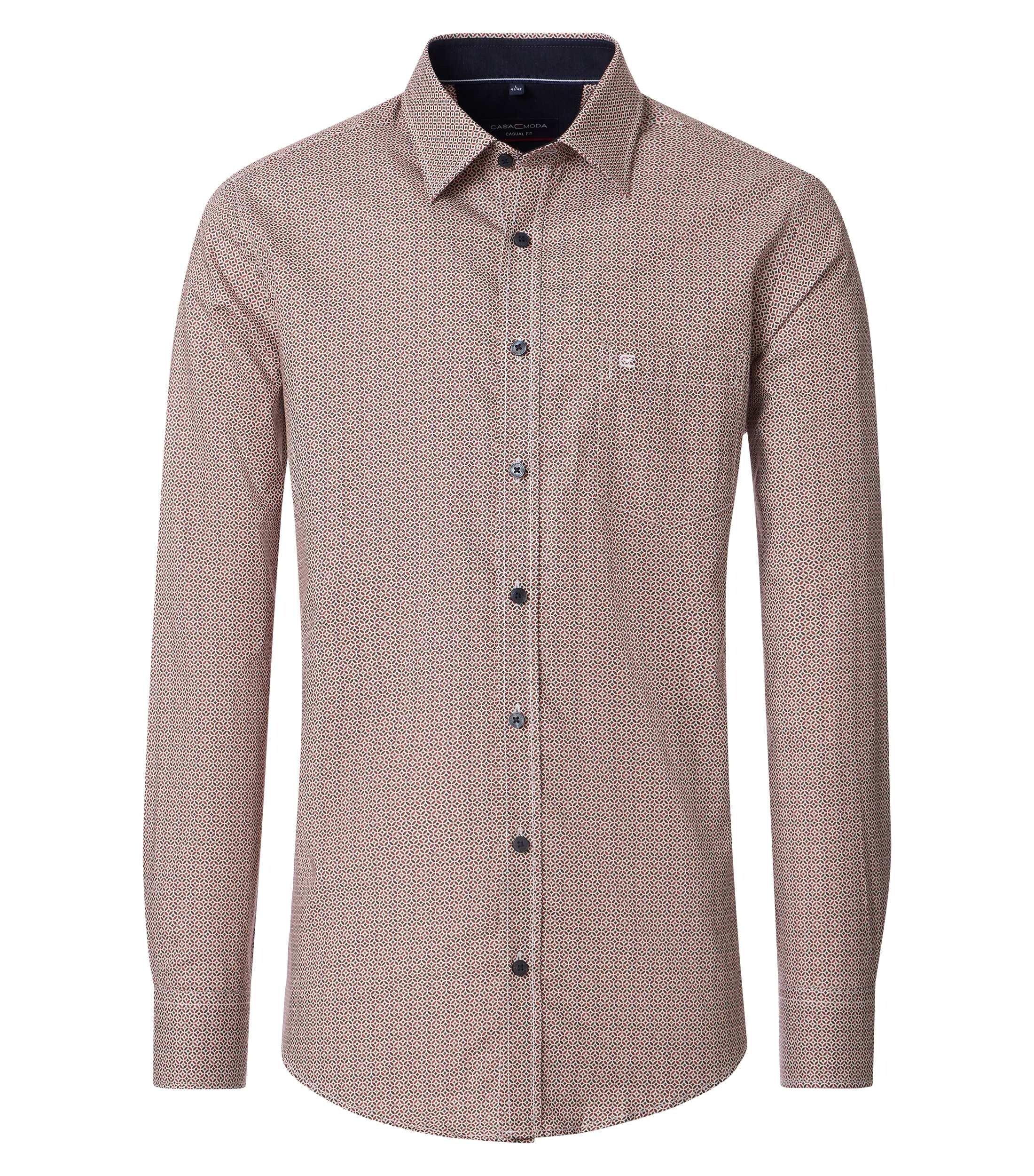 CASA MODA Sport casual fit overhemd, twill, donkerblauw, wit en beige dessin