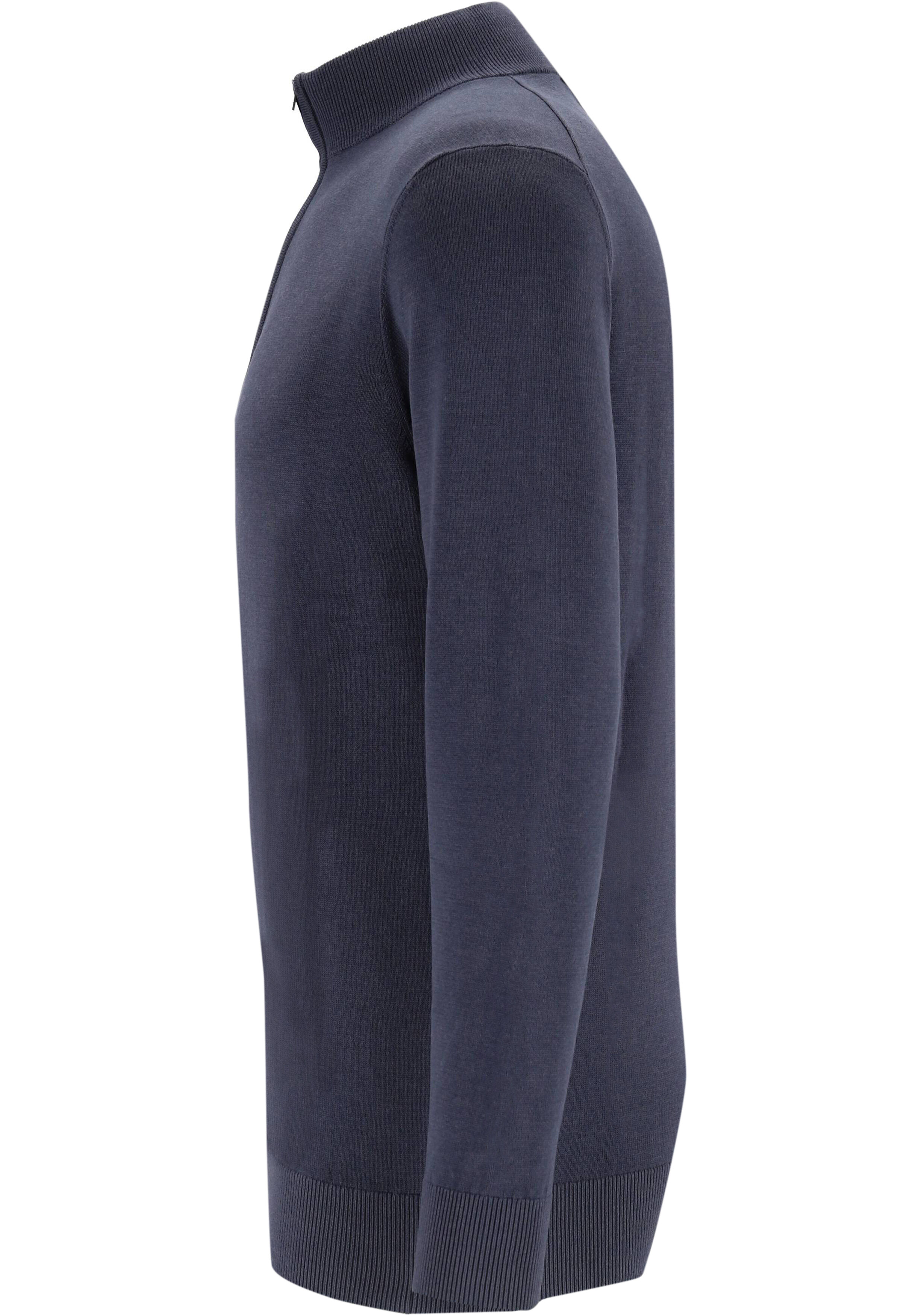 Michaelis heren trui katoenmengsel, slim fit trui met korte rits, blauw