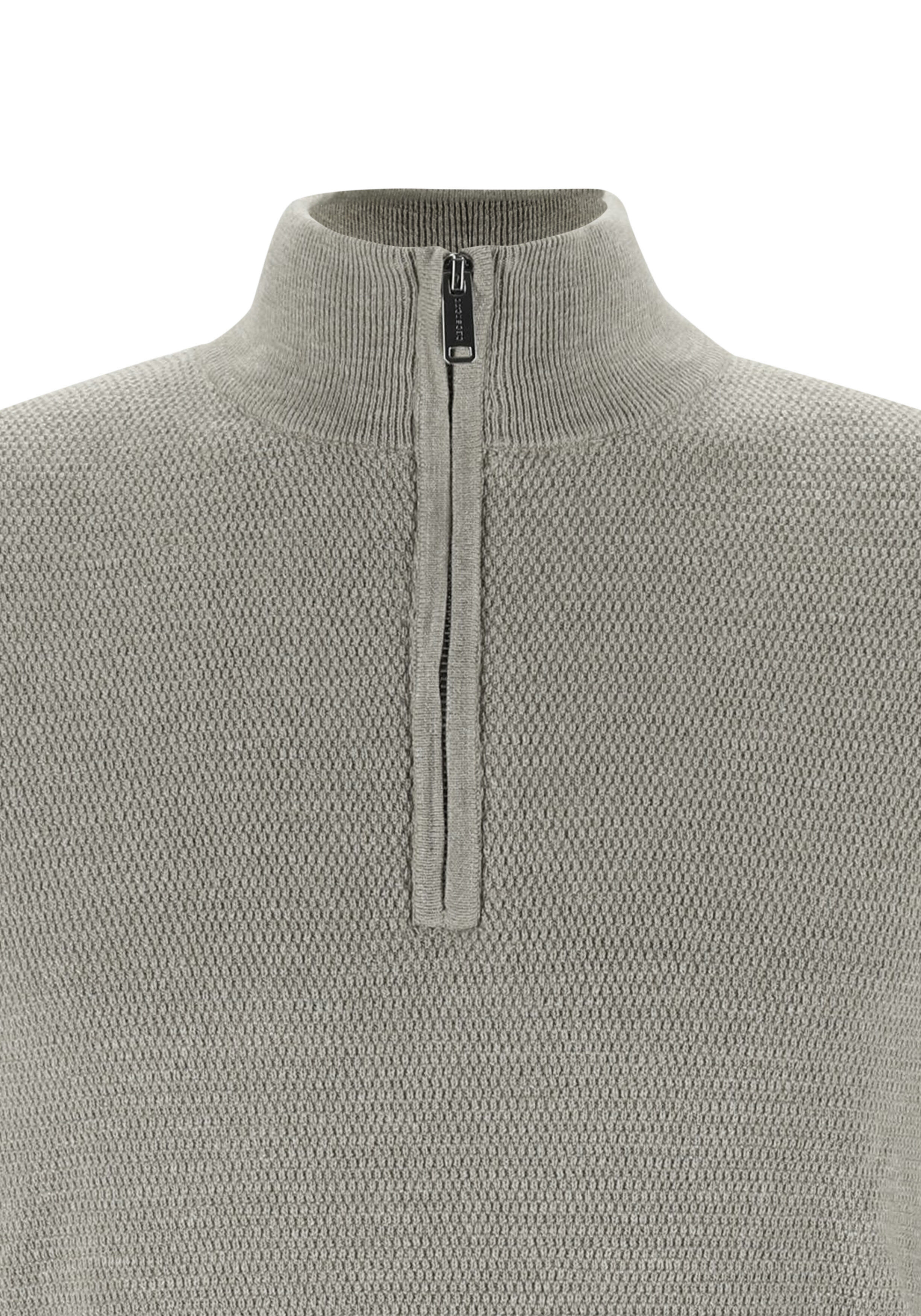 Profuomo heren trui katoen, slim fit trui met korte rits, grijs