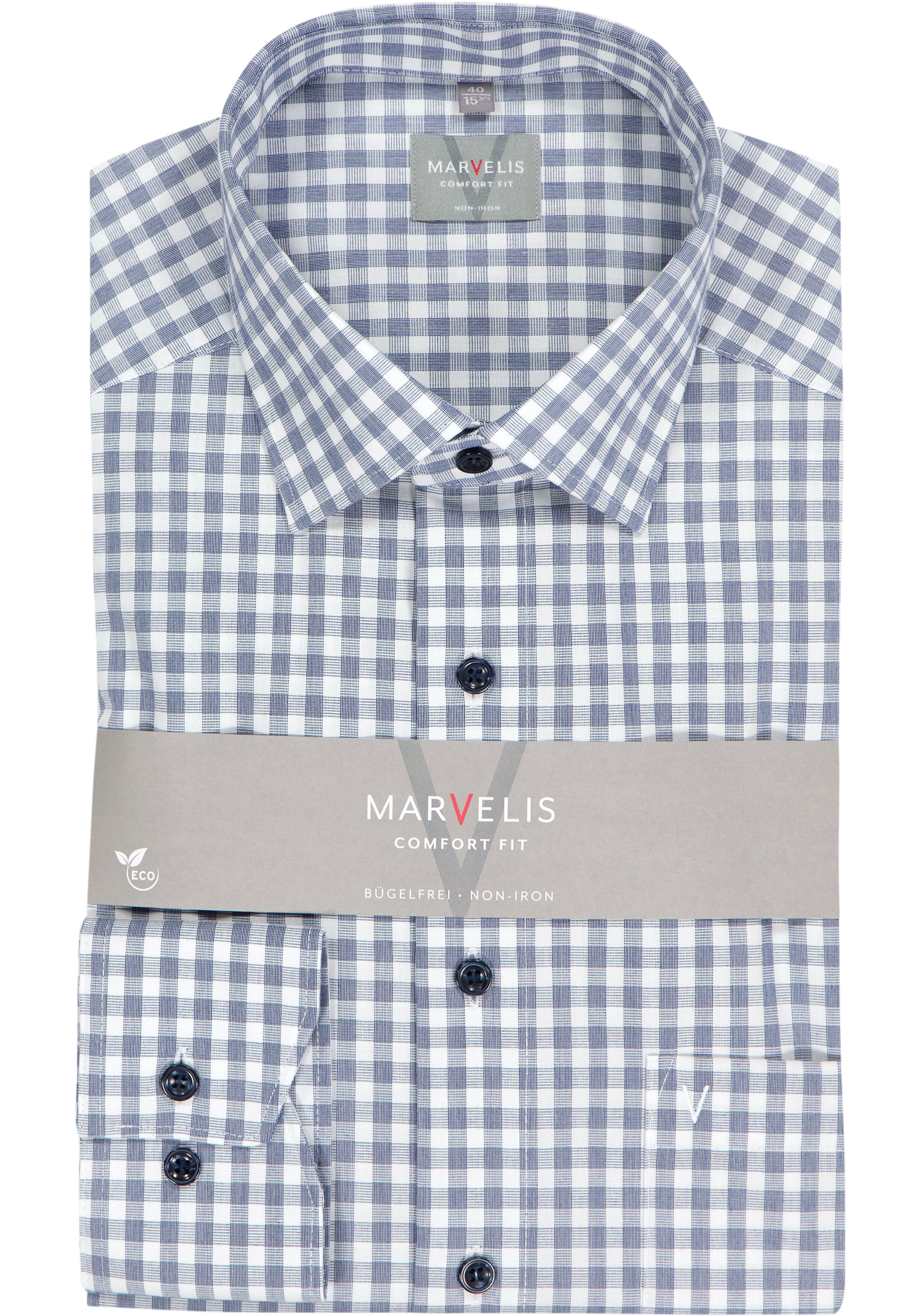 MARVELIS comfort fit overhemd, popeline, donkerblauw met wit geruit