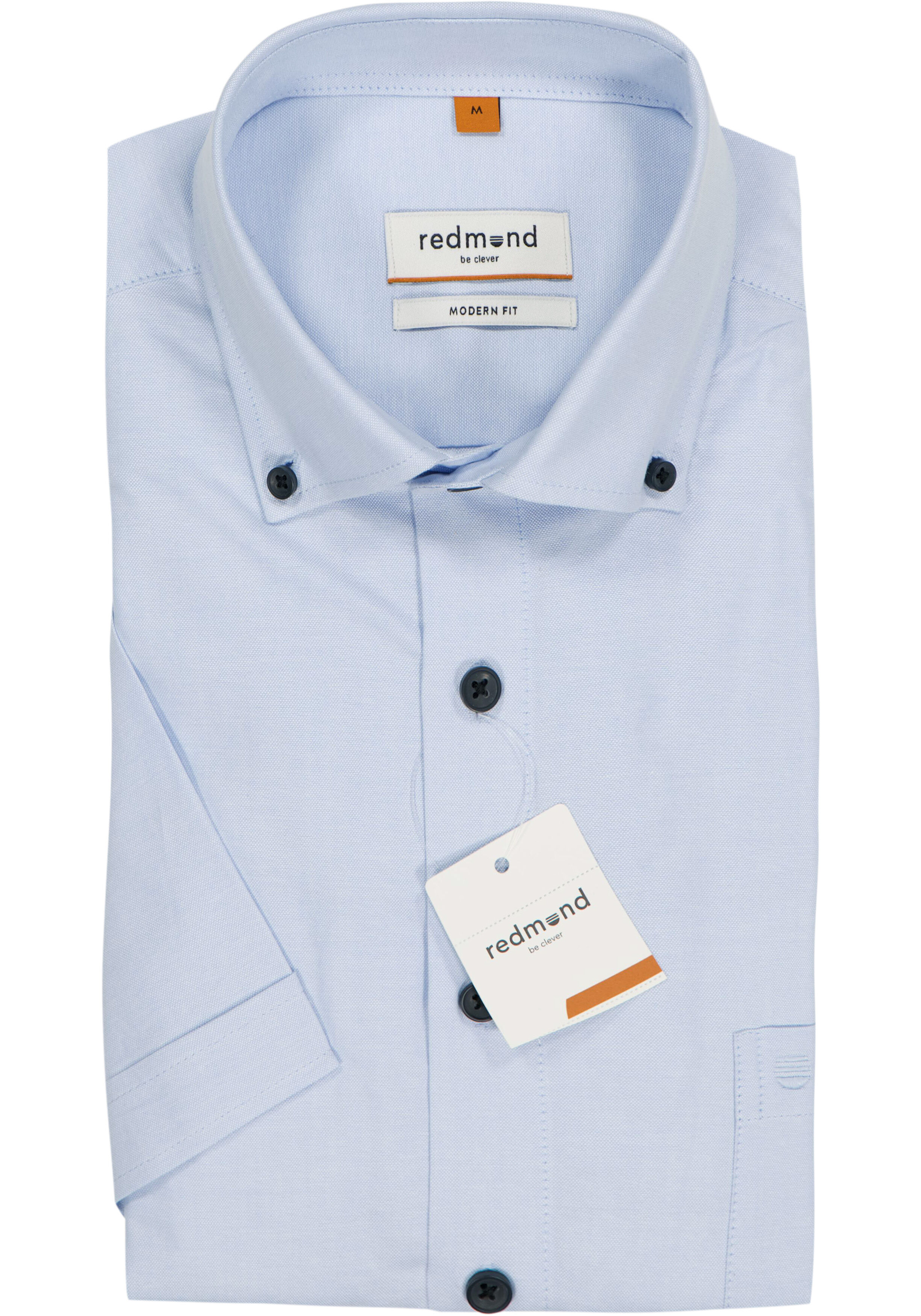 Redmond modern fit overhemd, korte mouw, Oxford, blauw