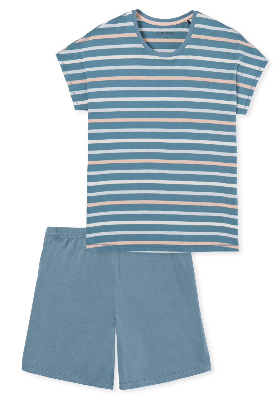 SCHIESSER Casual Essentials shortamaset, dames shortama blauw-grijs