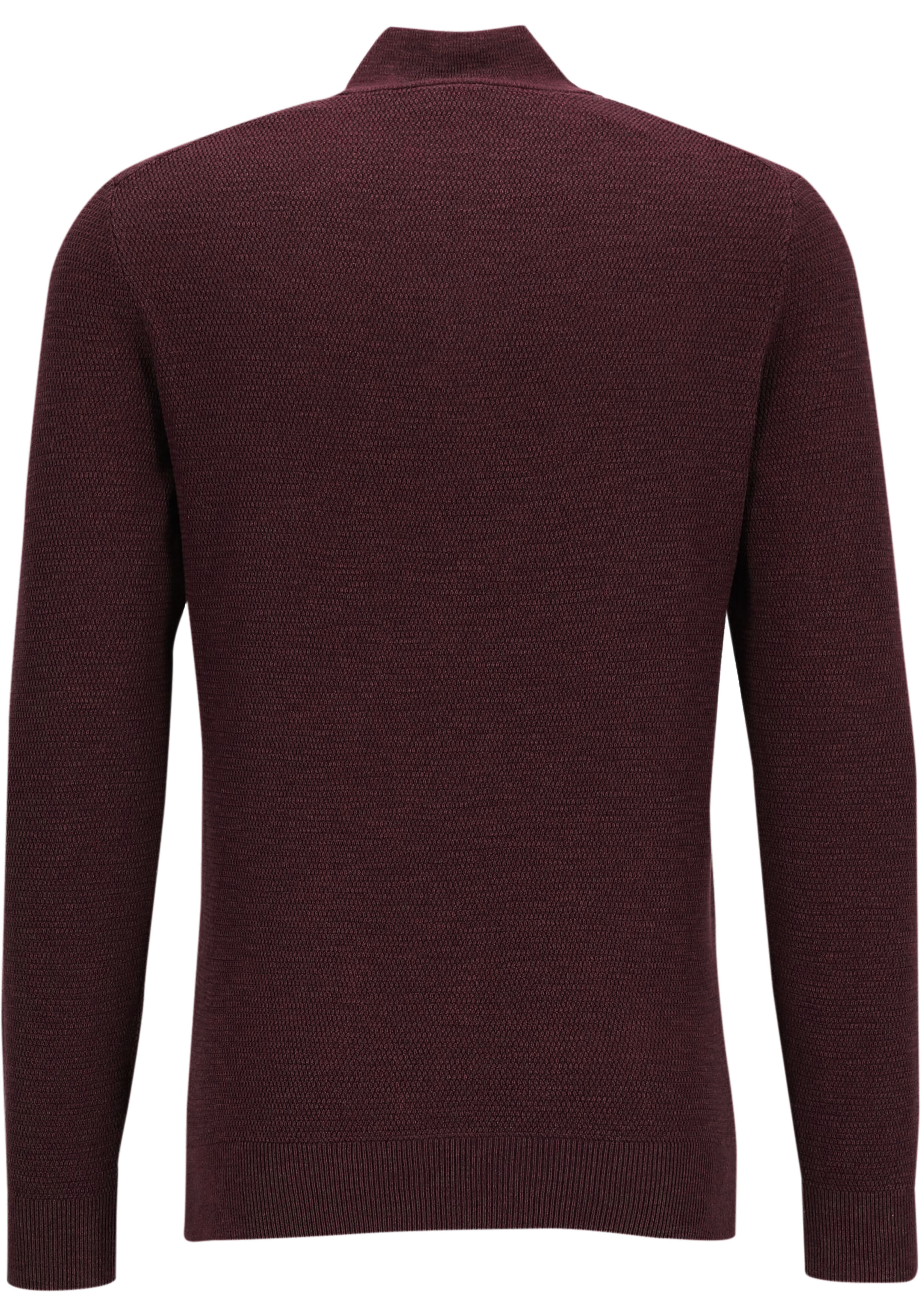 Profuomo heren trui katoen, slim fit trui met korte rits, donkerrood