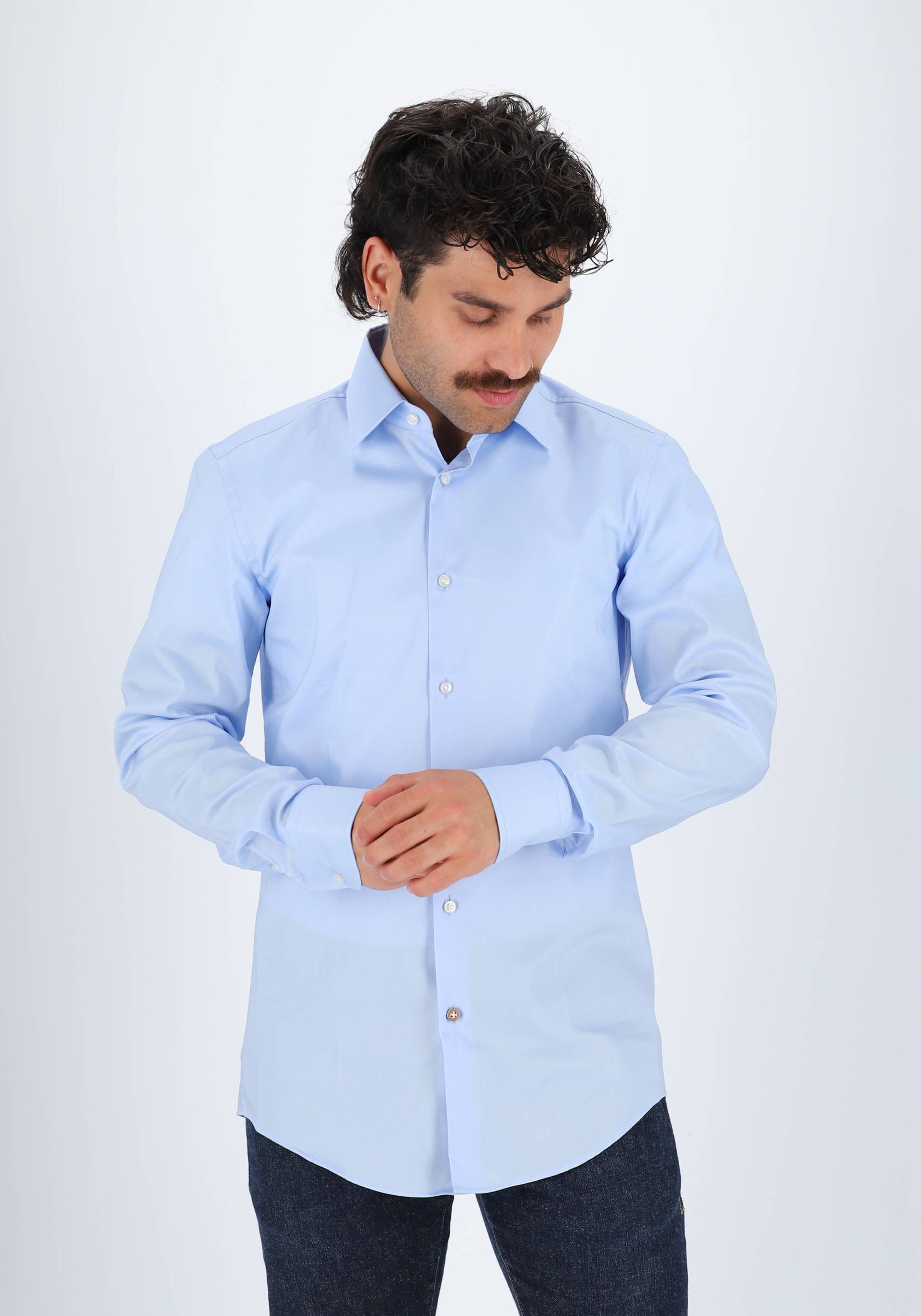 BOSS Hank slim fit overhemd, popeline, blauw