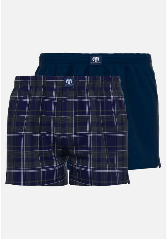 Ceceba heren boxershorts geweven wijd model met gulp (2-pack), donkerblauw geruit Ceceba heren boxershorts geweven wijd model met gulp (2-pack), donkerblauw geruit