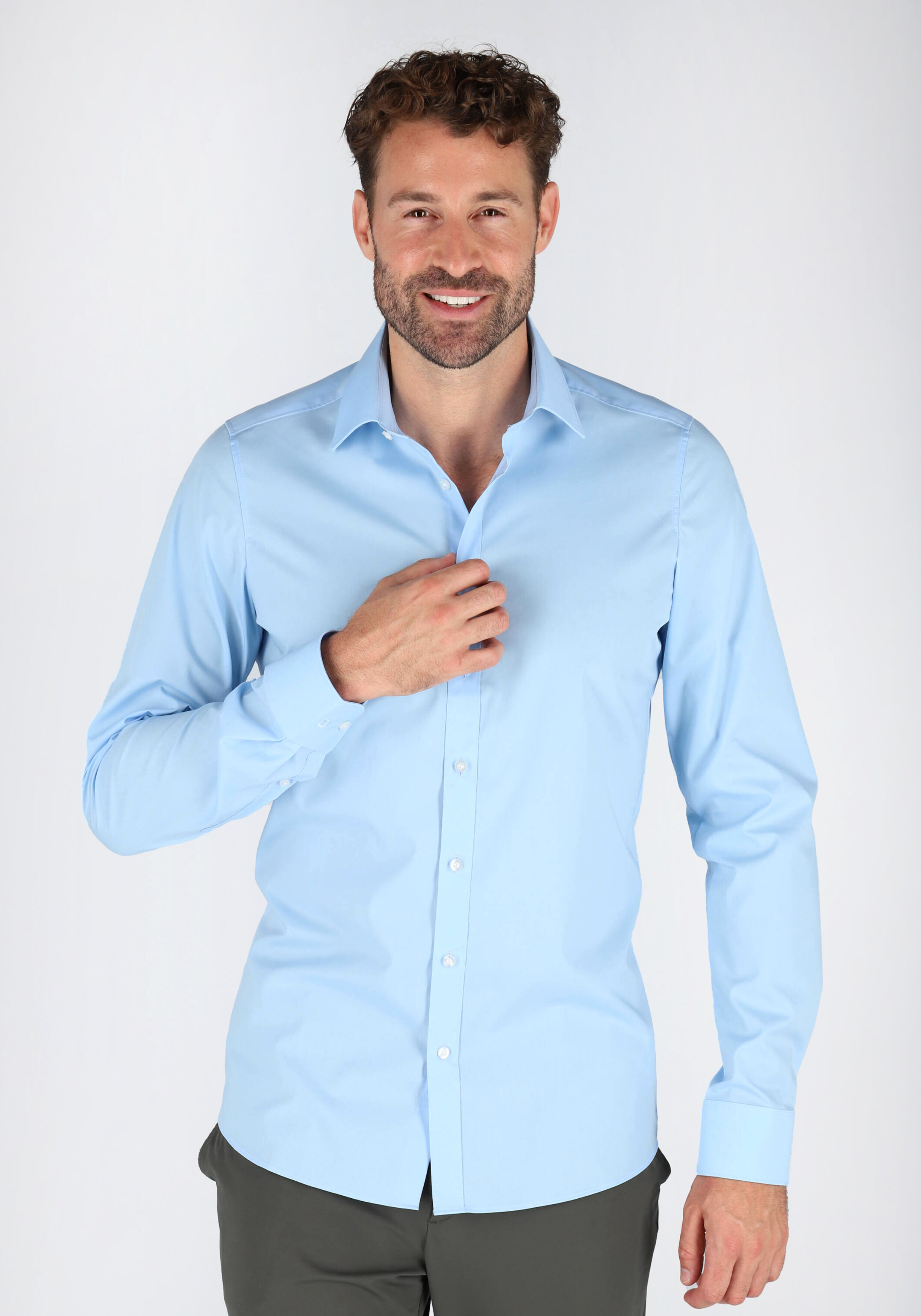 OLYMP Level 5 body fit overhemd, mouwlengte 7, lichtblauw