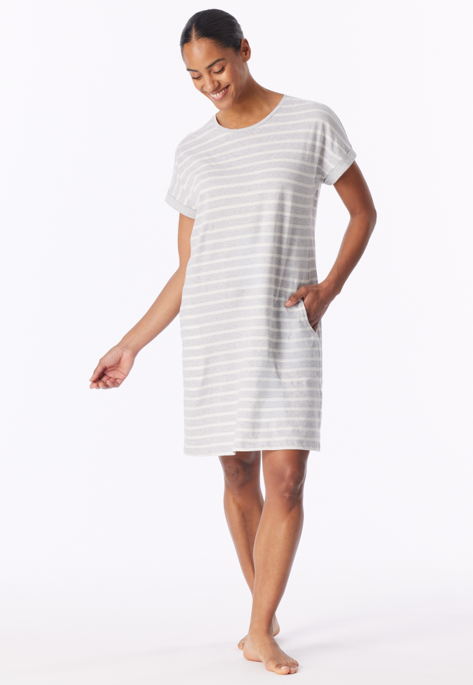 SCHIESSER dames Cotton Essentials Slaapshirt, dames slaapshirt, zilvergrijs melange gestreept