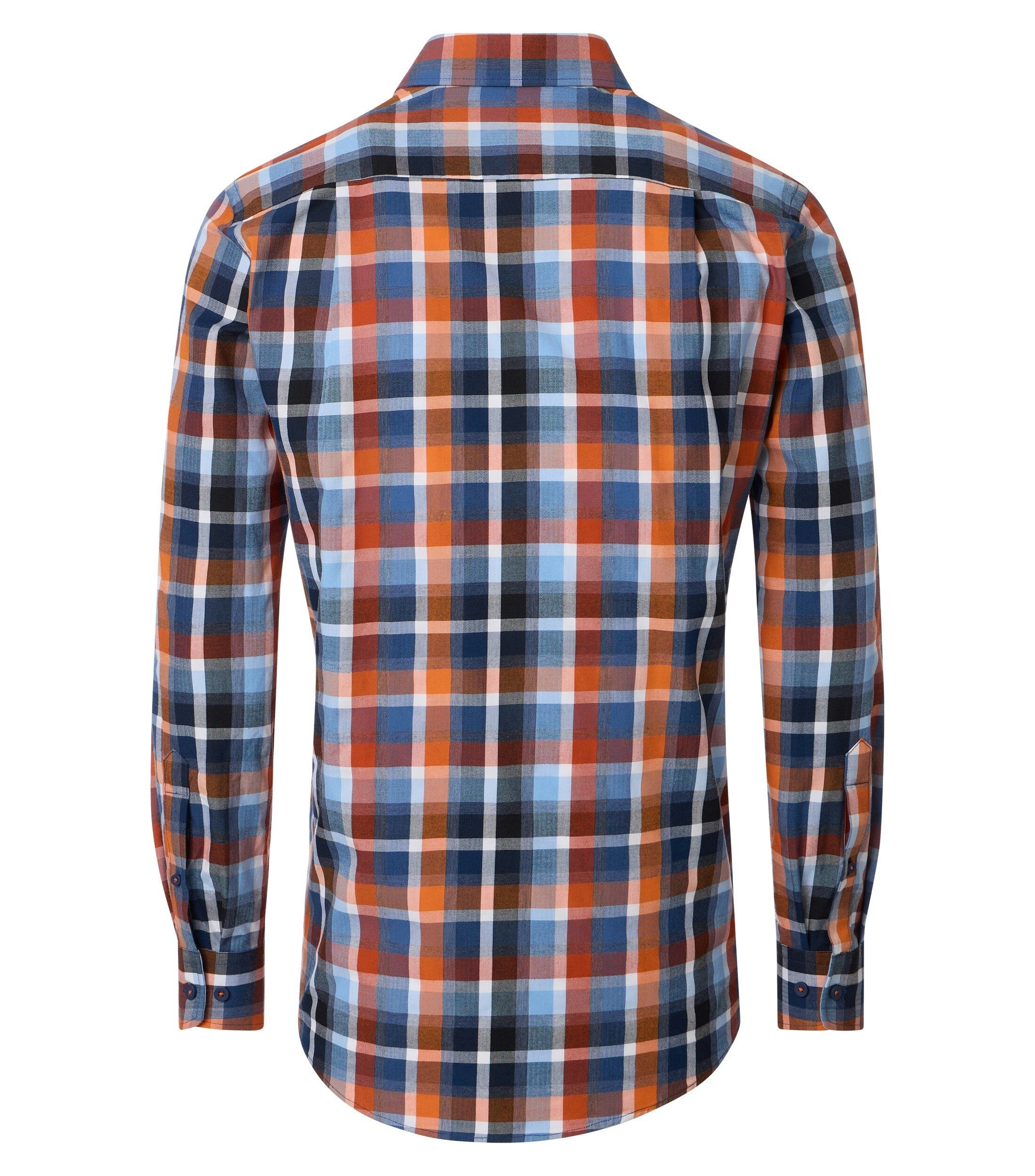 Redmond comfort fit overhemd, dobby, oranje met blauw en wit geruit
