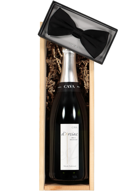 Heren cadeaubox Cava Bubbels met een zwart strikje  Heren cadeaubox Cava Bubbels met een zwart strikje