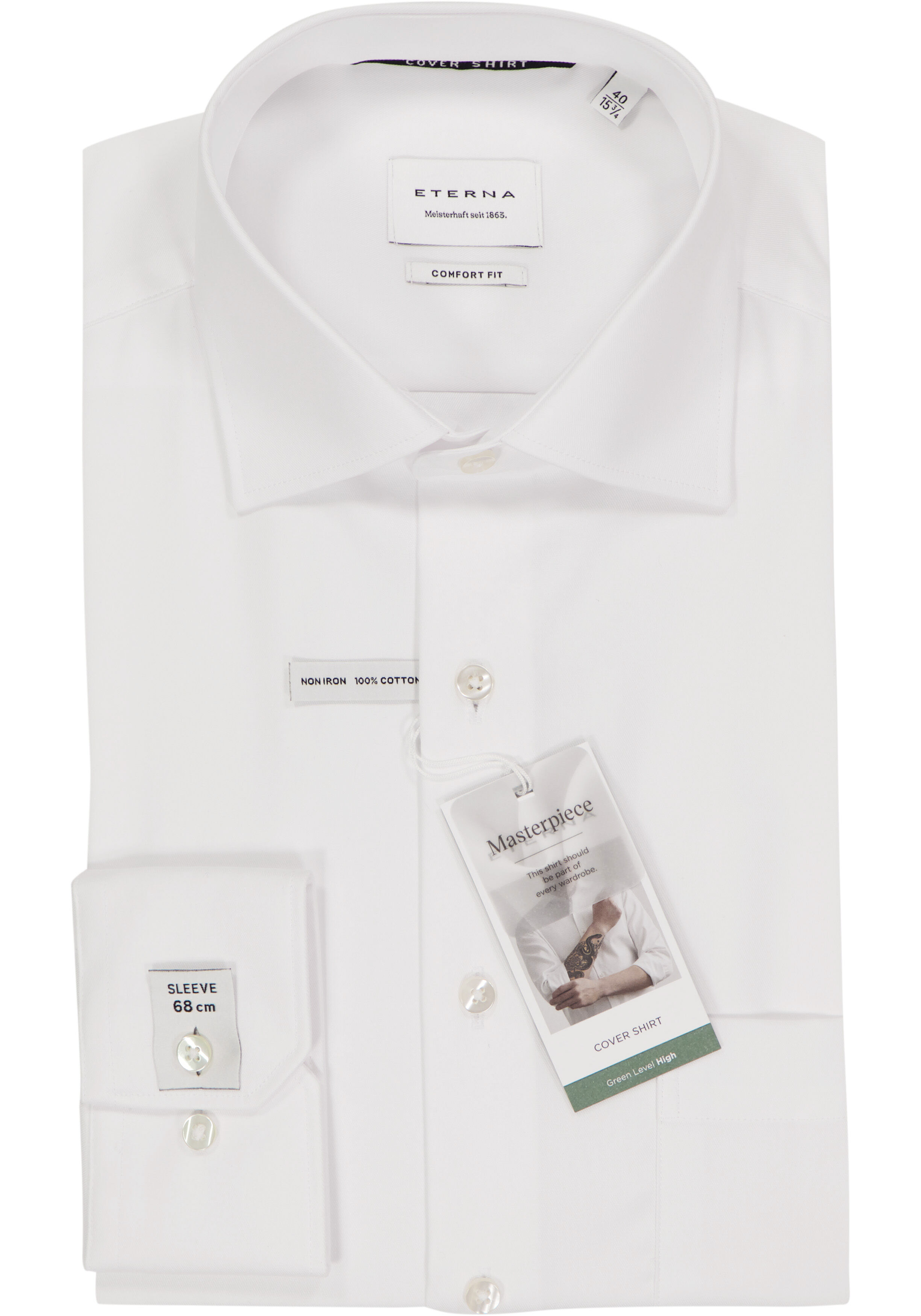 ETERNA comfort fit overhemd, mouwlengte 7, niet doorschijnend twill heren overhemd, wit