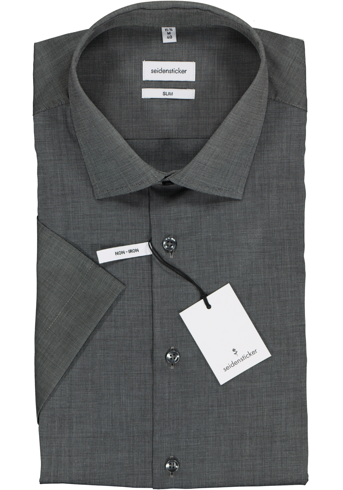 2-4048872002957_seidensticker-overhemd_HR Seidensticker slim fit overhemd, korte mouw, grijs fil a fil