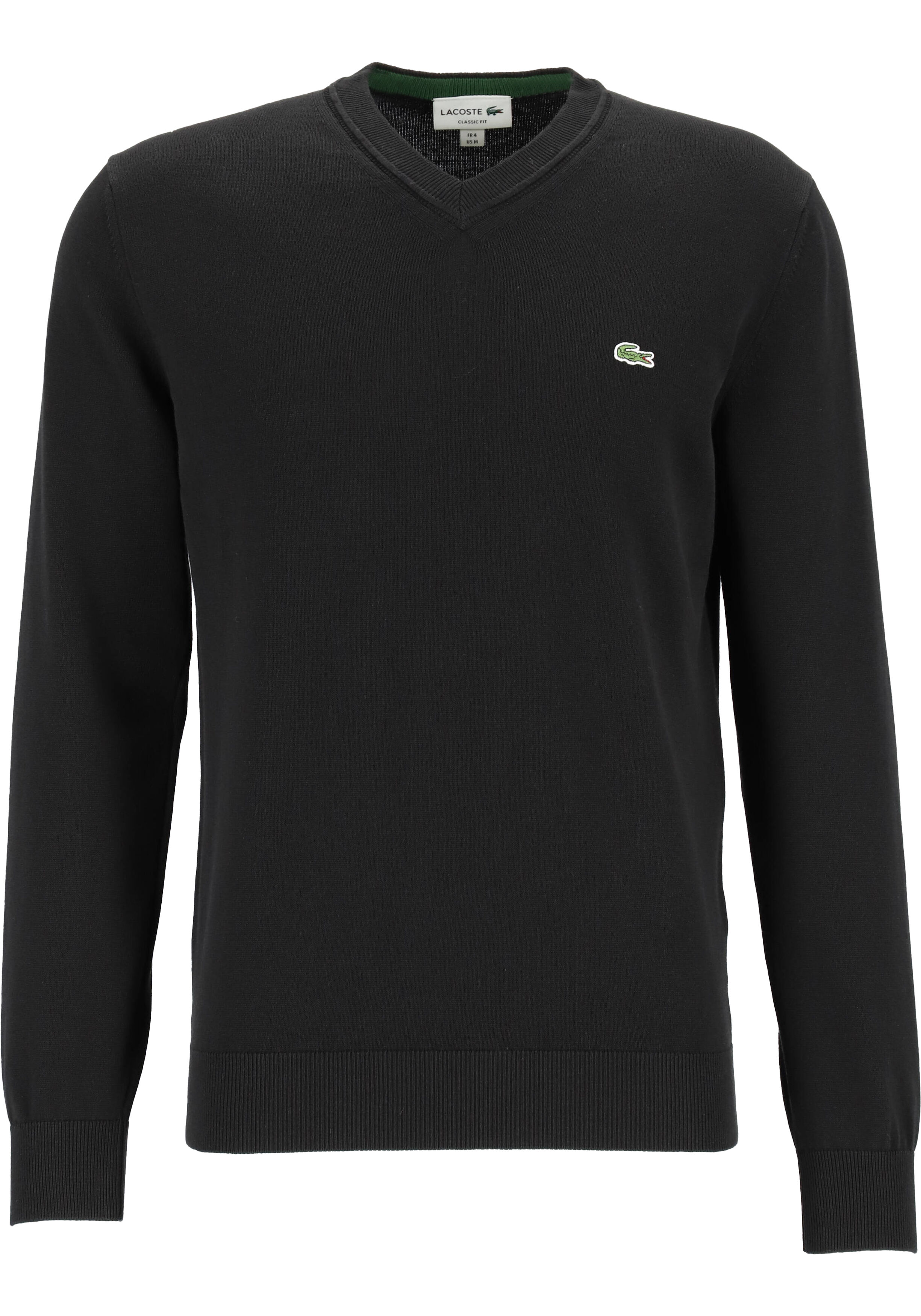 Lacoste trui katoen V-hals, gebreide heren trui, zwart