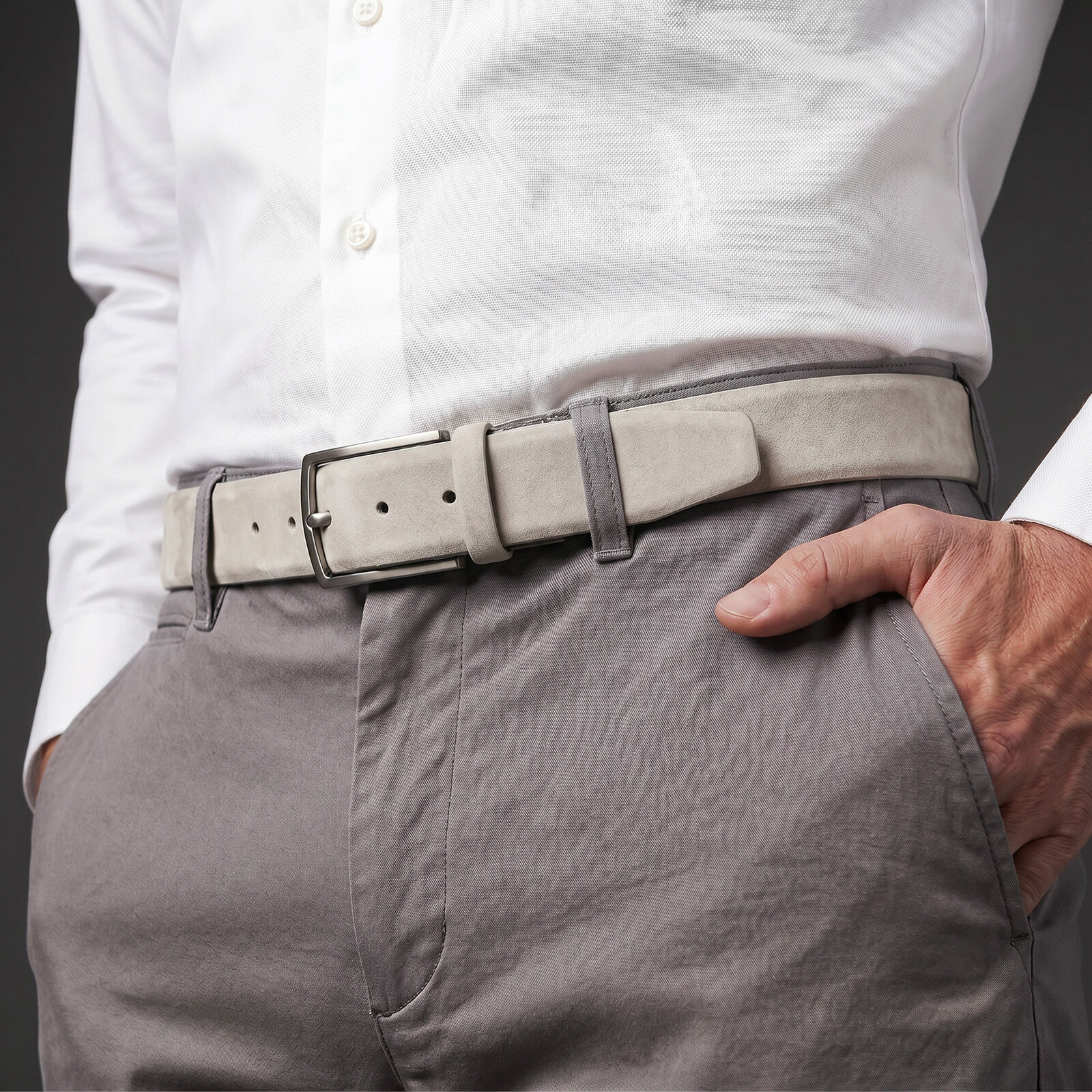 LINDENMANN leren heren riem, grijs