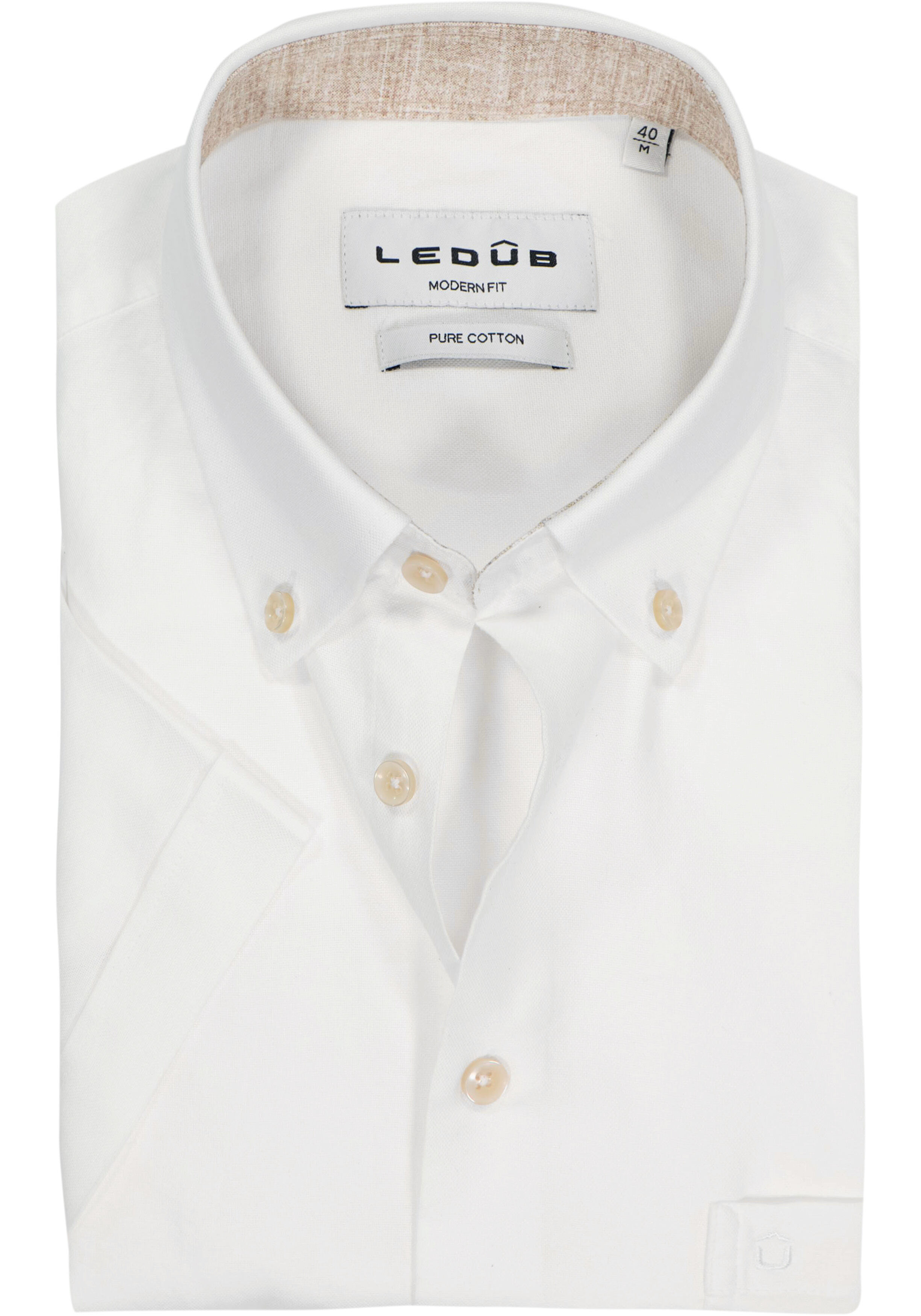 Ledub modern fit overhemd, korte mouw, Oxford, wit