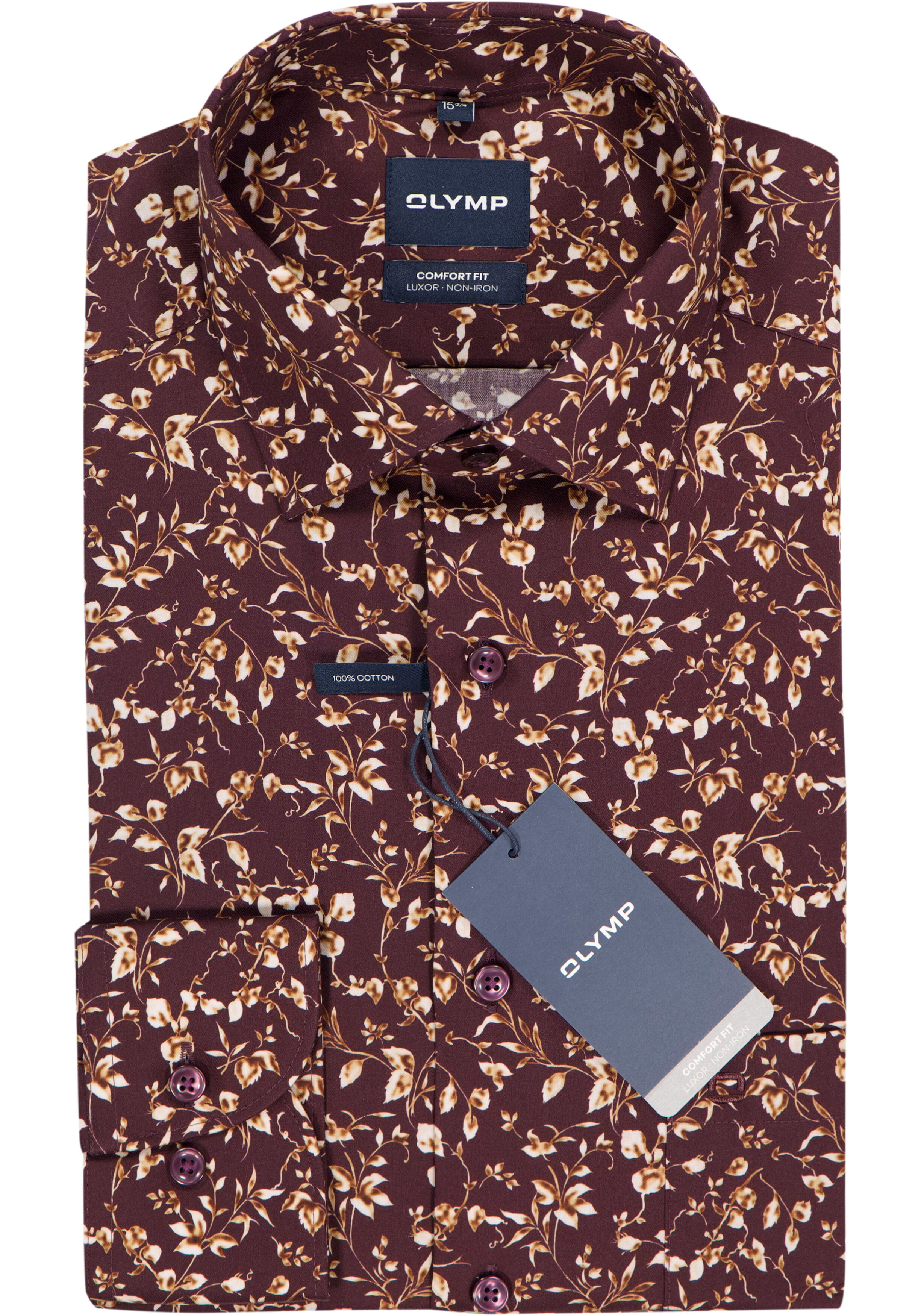 OLYMP Luxor comfort fit overhemd, dobby, bordeaux rood dessin