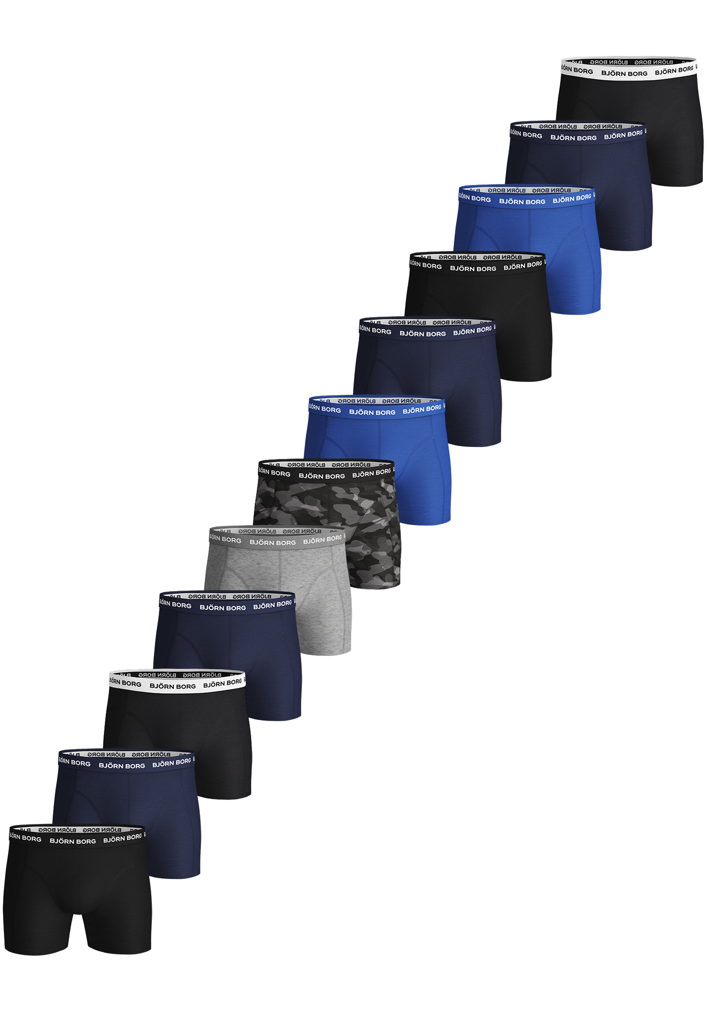 Bjorn Borg Cotton Stretch boxers, heren boxers normale lengte (12-pack), zwart, navy blauw, blauw, zwart, navy blauw, blauw, grijs, blauw, zwart, blauw, zwart