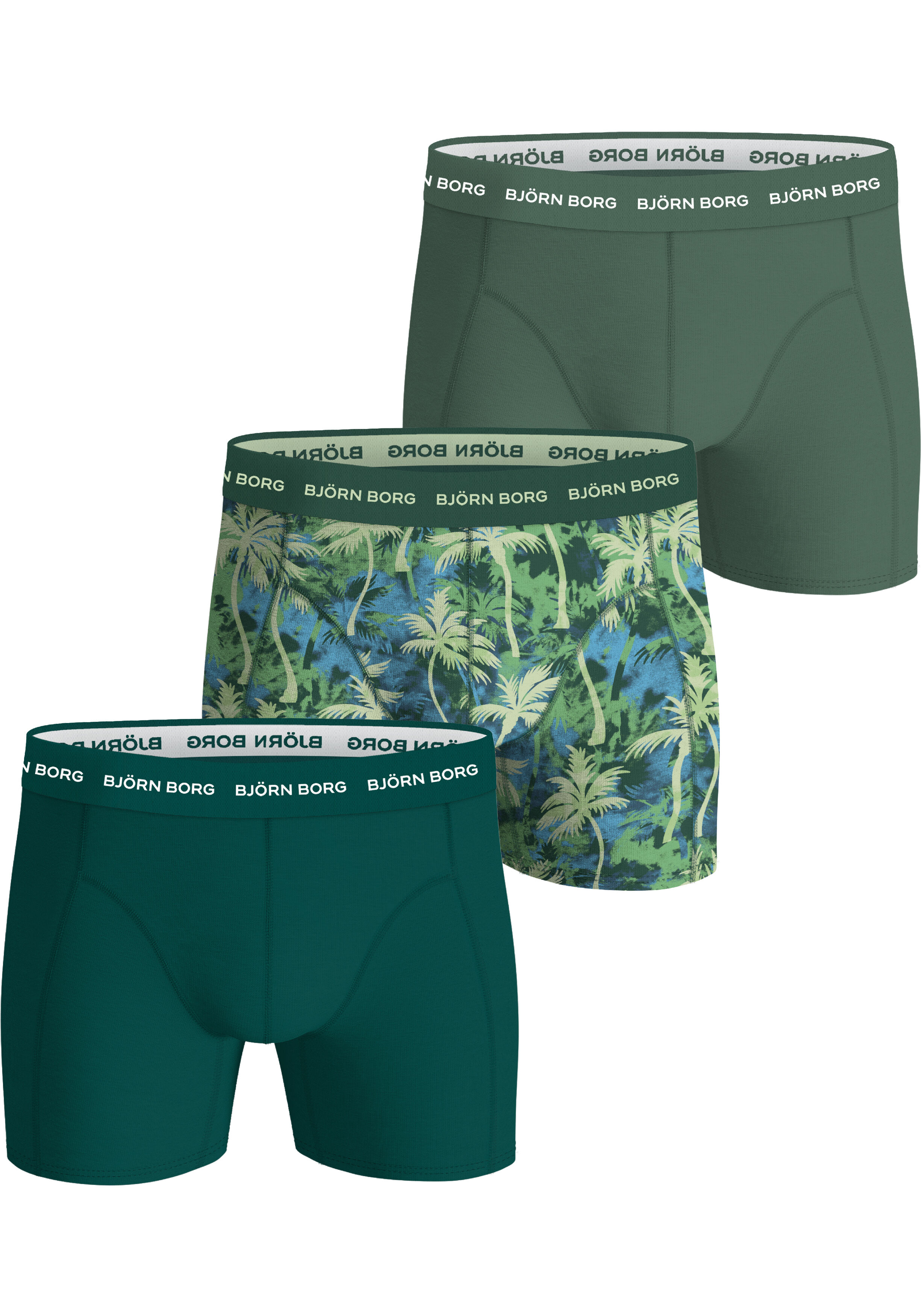 Bjorn Borg Cotton Stretch boxers, heren boxers normale lengte (3-pack), groen, print, groen