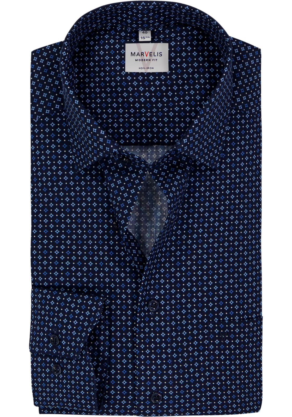 MARVELIS modern fit overhemd, mouwlengte 7, popeline, donkerblauw dessin MARVELIS modern fit overhemd, mouwlengte 7, popeline, donkerblauw dessin