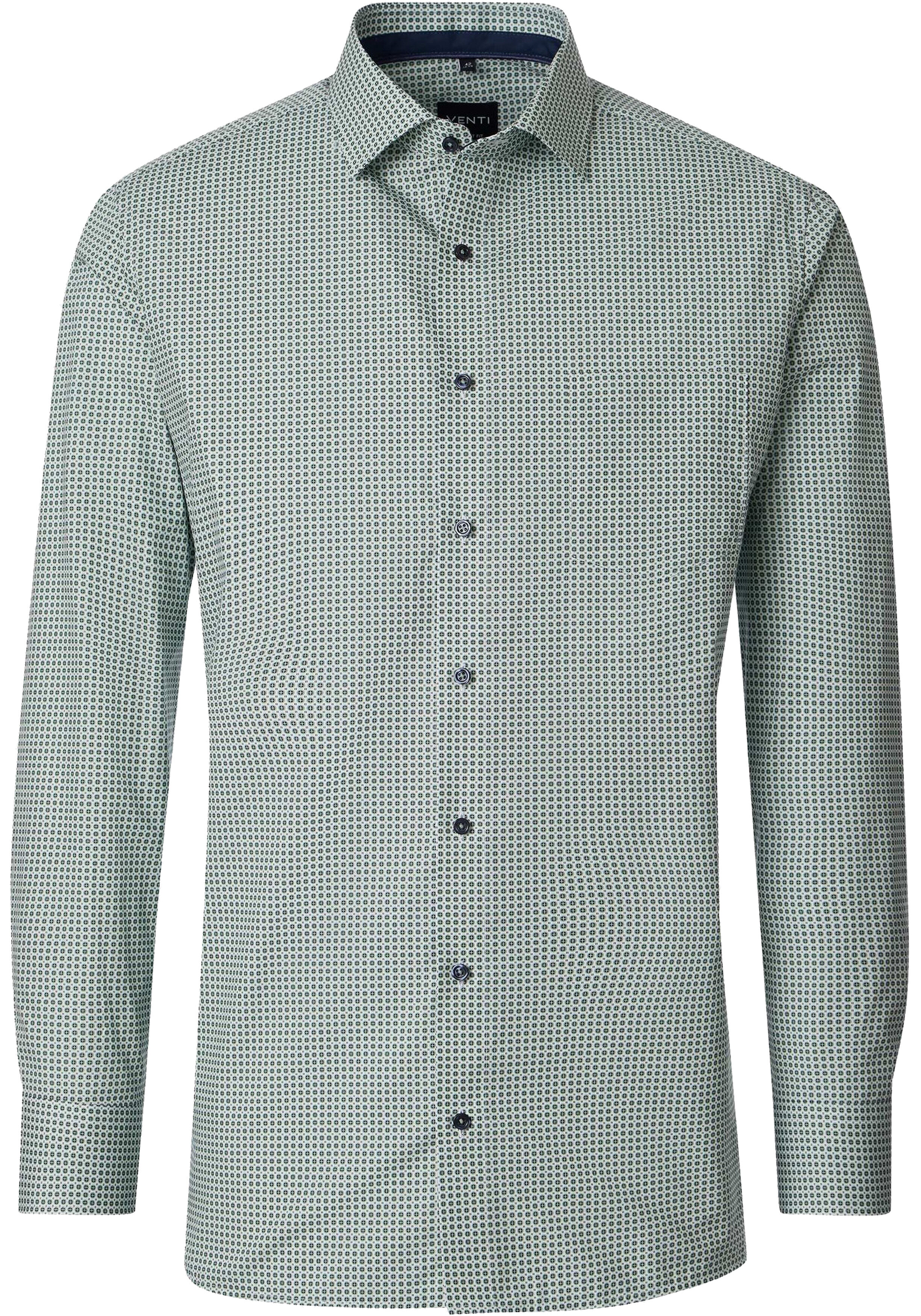 VENTI CASA MODA comfort fit overhemd, mouwlengte 72 cm, popeline, wit met groen en blauw dessin
