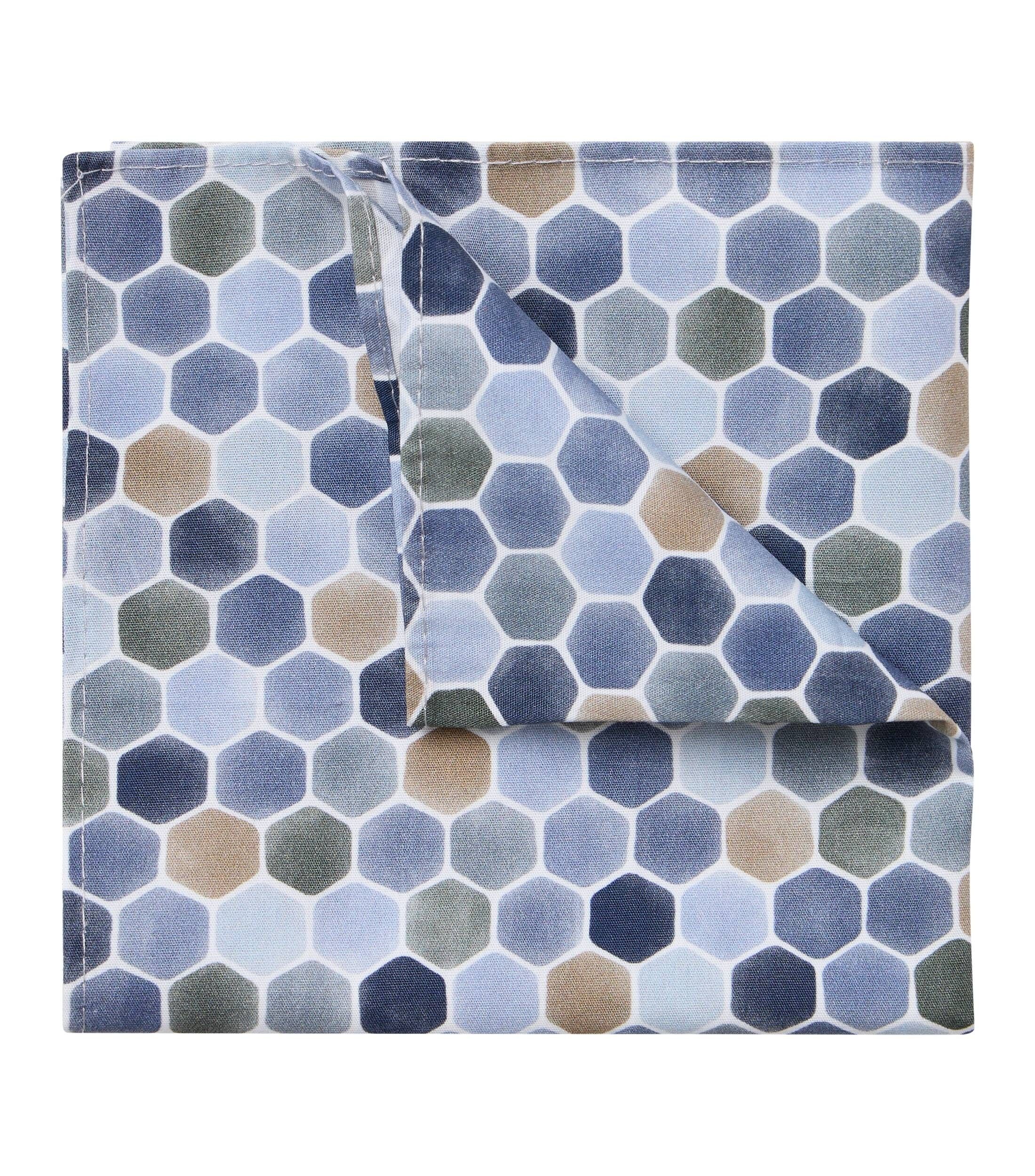 VENTI set met vlinderdas en pochet, blauw, lichtblauw, beige, wit dessin