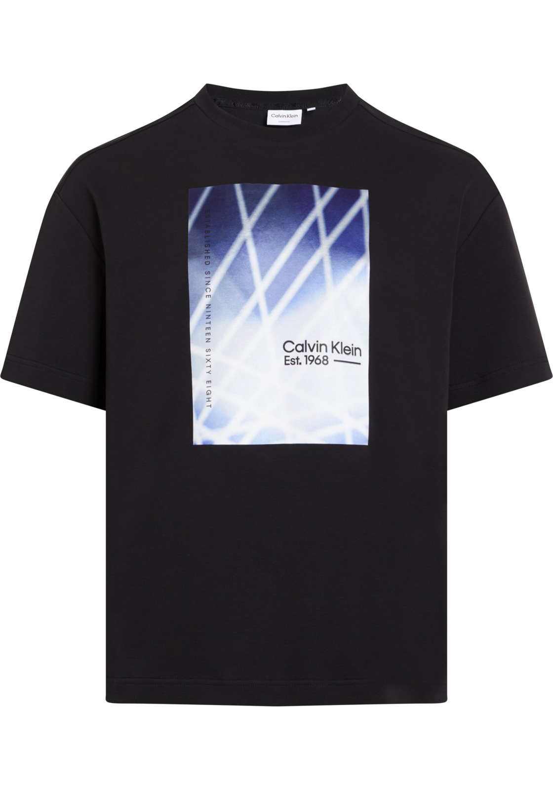 1-8720109258899-calvin_klein-tshirts-V24_HR Calvin Klein Linear Graphic Interlock T-shirt, heren T-shirt korte mouw O-hals, zwart dessin
