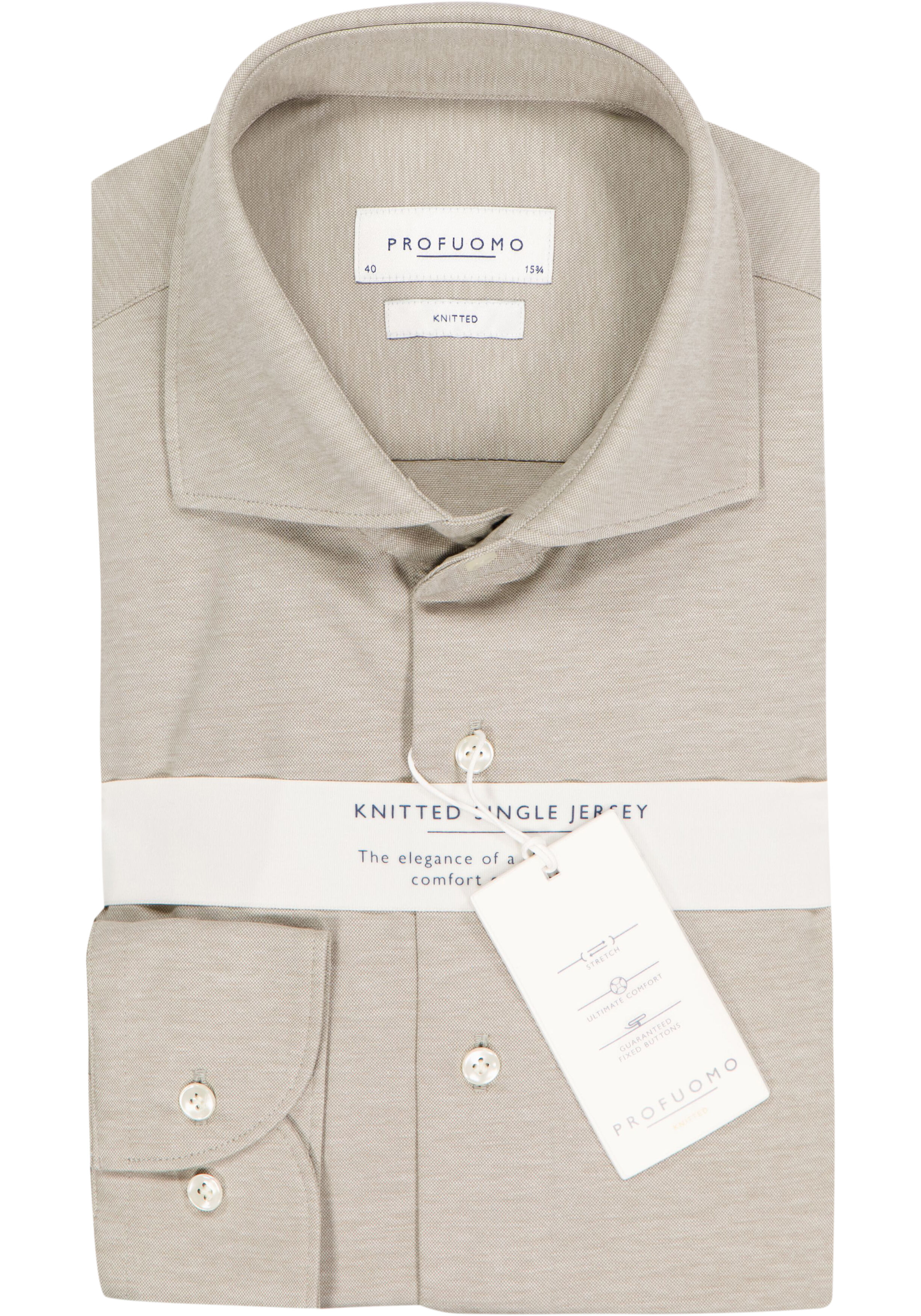 Profuomo slim fit heren overhemd, jersey, beige