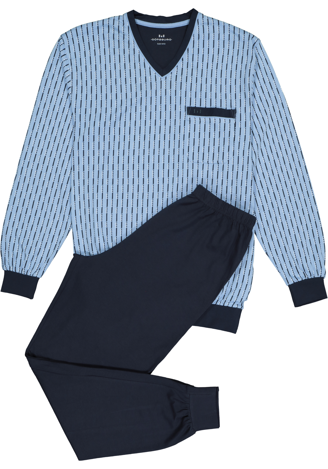 1-4060084133939_gotzburg_pyjama_HR Gotzburg heren pyjama, V-hals, lichtblauw met blauw en wit dessin