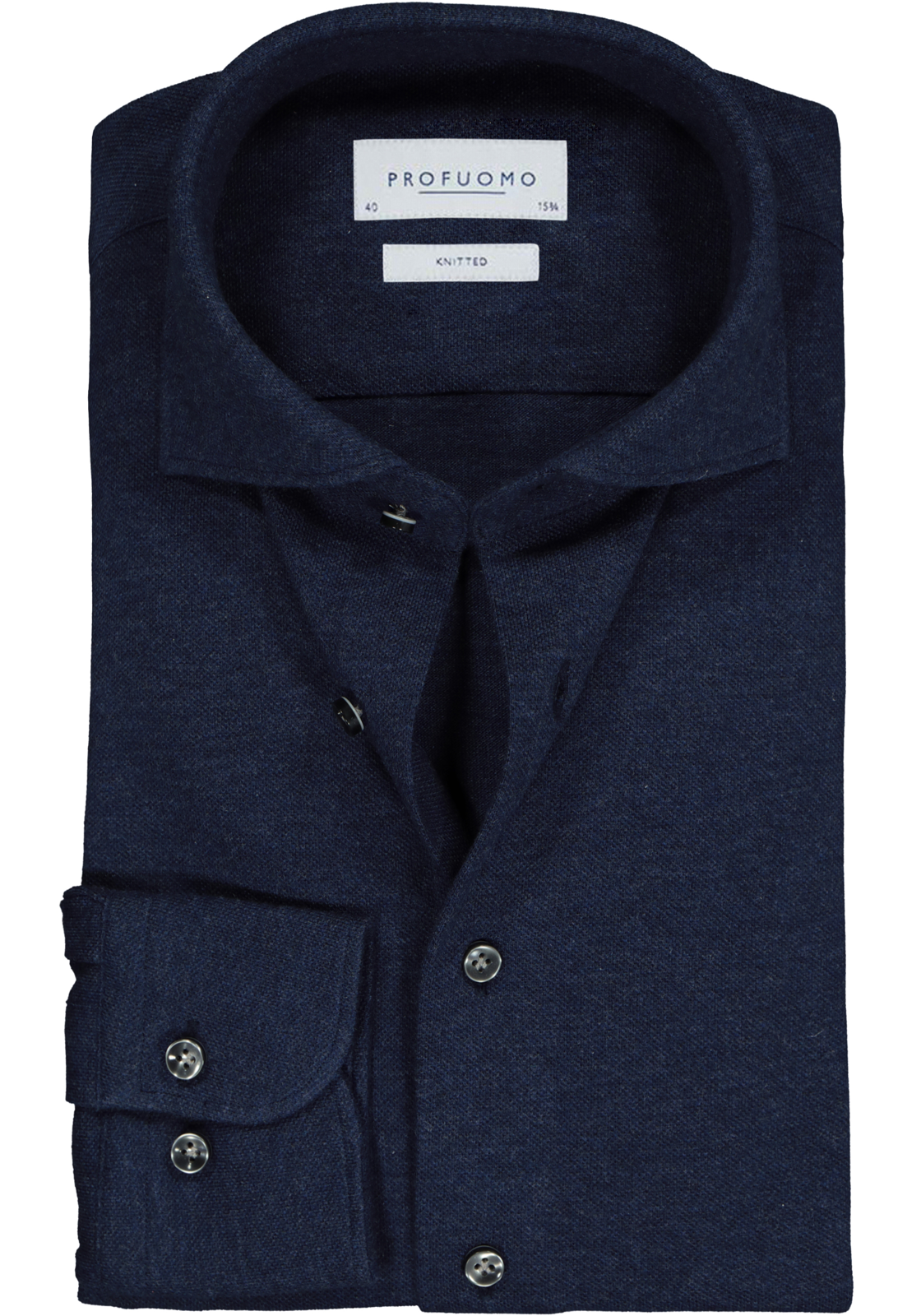 Profuomo slim fit jersey overhemd, knitted shirt pique, navy melange Profuomo slim fit jersey overhemd, knitted shirt pique, navy melange