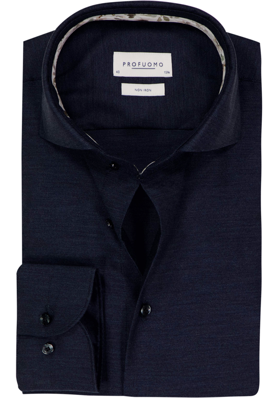 Profuomo slim fit heren overhemd, twill, donkerblauw melange Profuomo slim fit heren overhemd, twill, donkerblauw melange