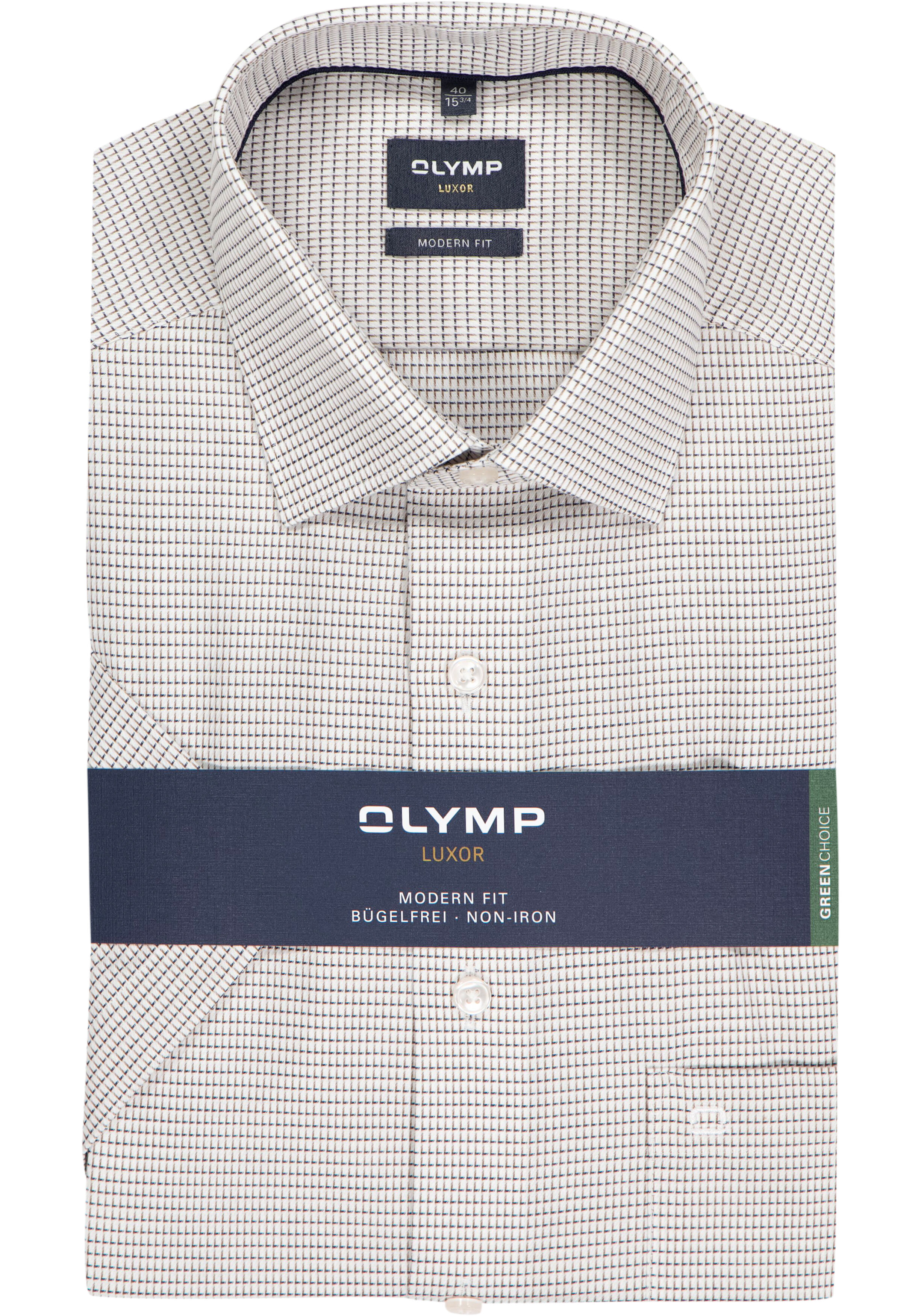 OLYMP Luxor modern fit overhemd, korte mouw, structuur, noga bruin