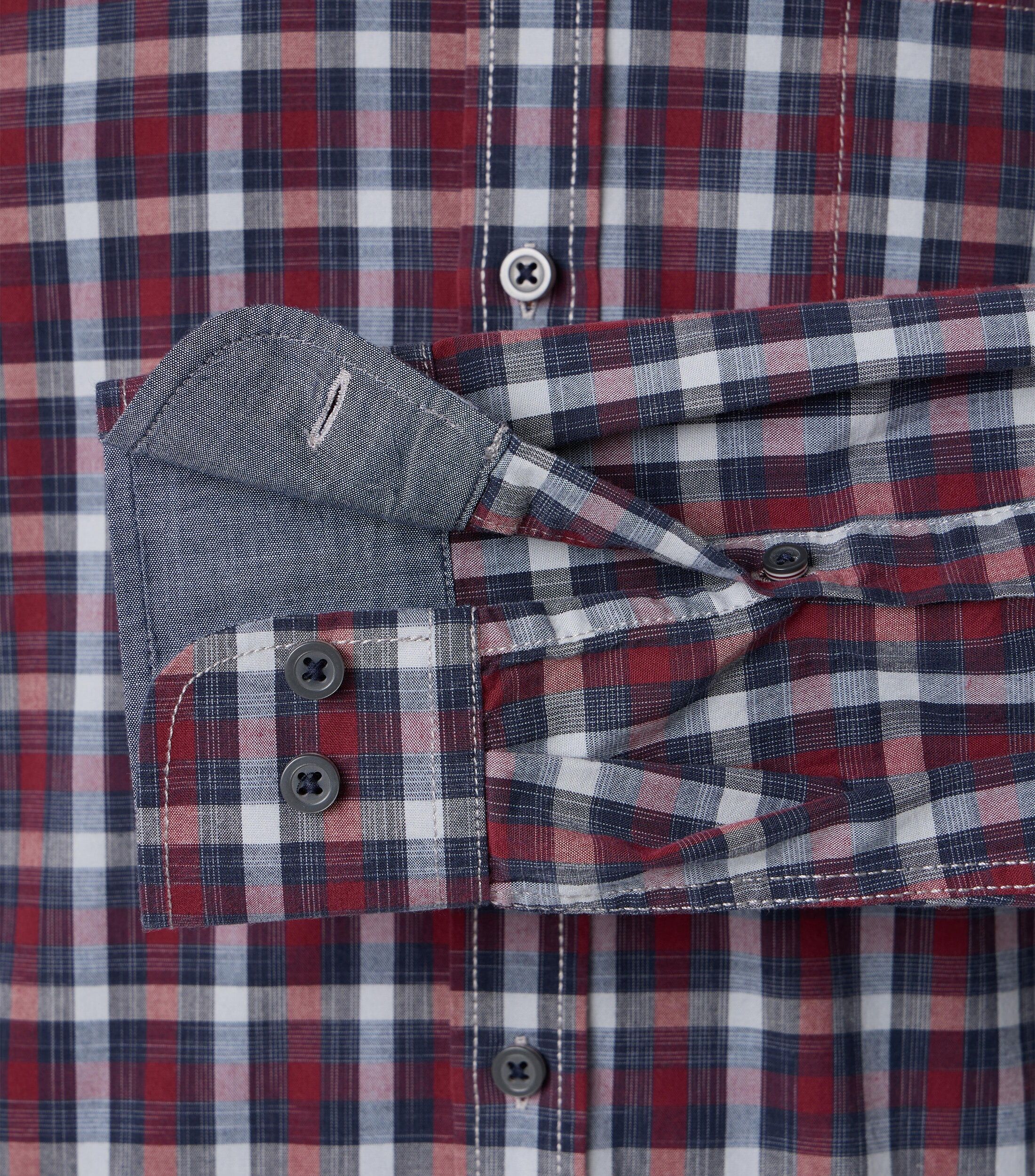 CASA MODA Sport casual fit overhemd, popeline, blauw met donkerrood geruit