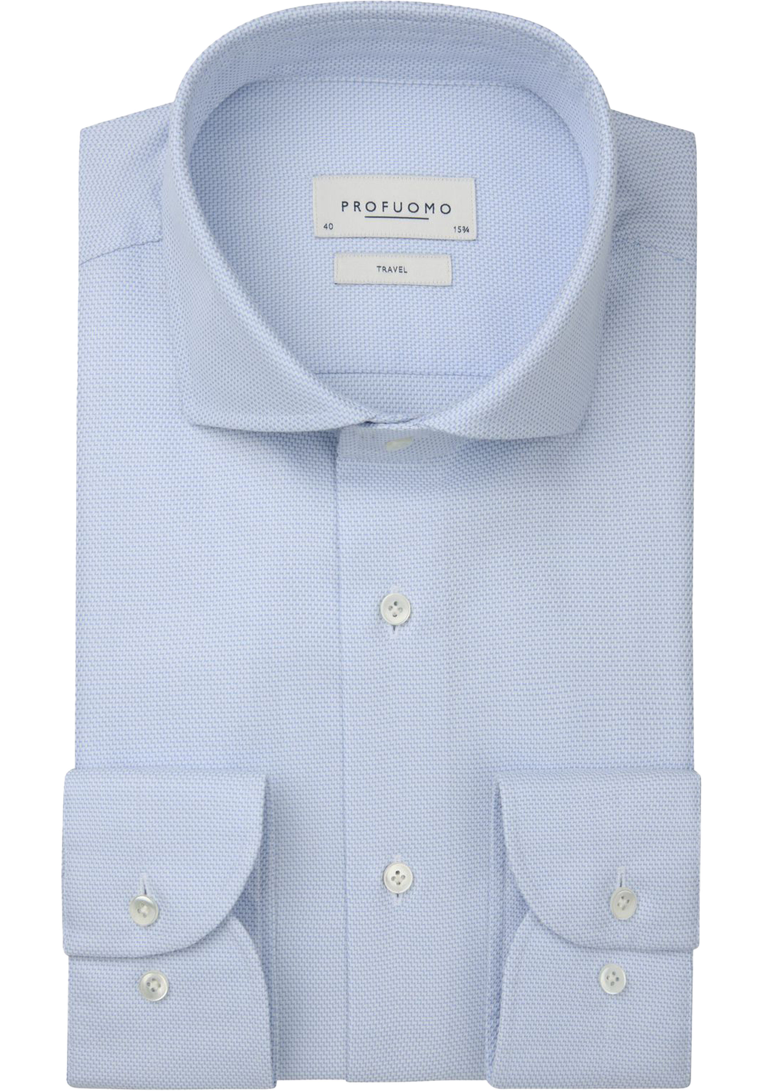 Profuomo slim fit heren overhemd, dobby, lichtblauw