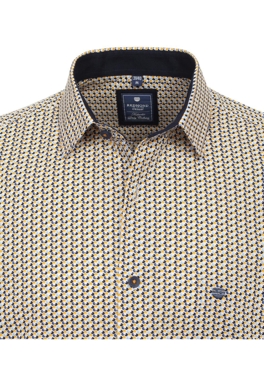Redmond comfort fit overhemd, popeline, wit met geel en blauw dessin Redmond comfort fit overhemd, popeline, wit met geel en blauw dessin