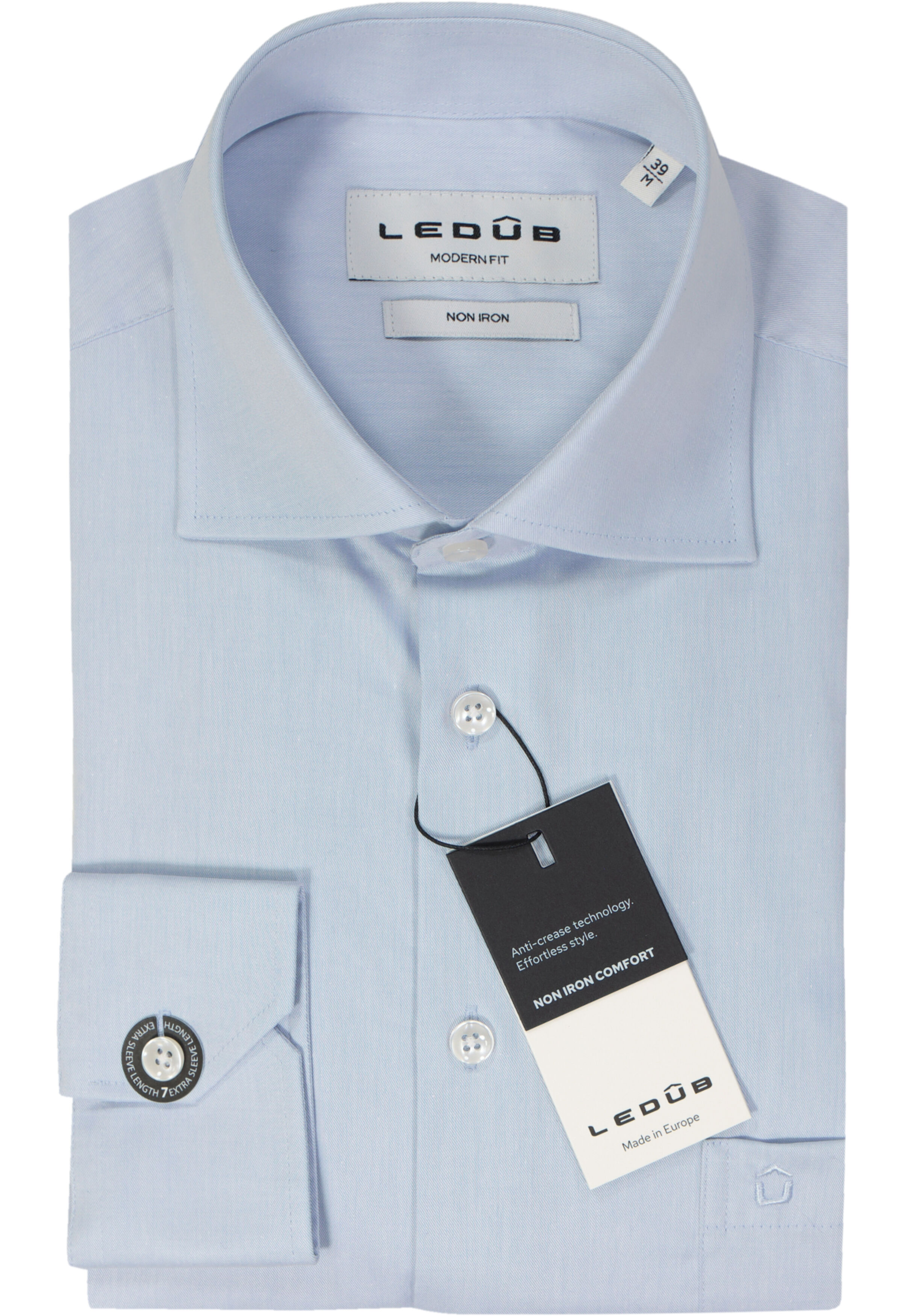 Ledub modern fit overhemd, mouwlengte 7, lichtblauw twill 